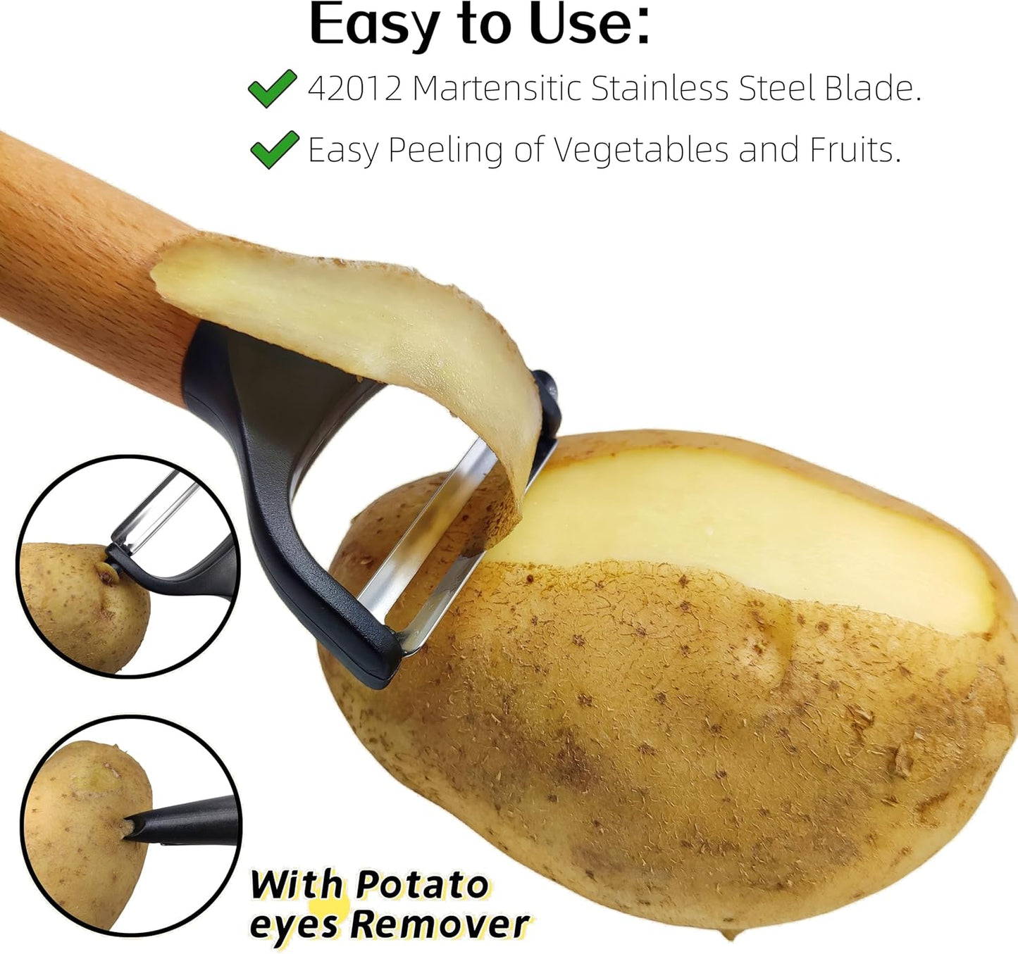 Trez Treamer 4 Pack Vegetable Peelers for Kitchen, Y Wooden Potato Peeler Set for Apple Cucumber Carrot Fruit Potatoes Veggie Peeler Bulk with Stainless Steel Blade,Dishwasher Safe