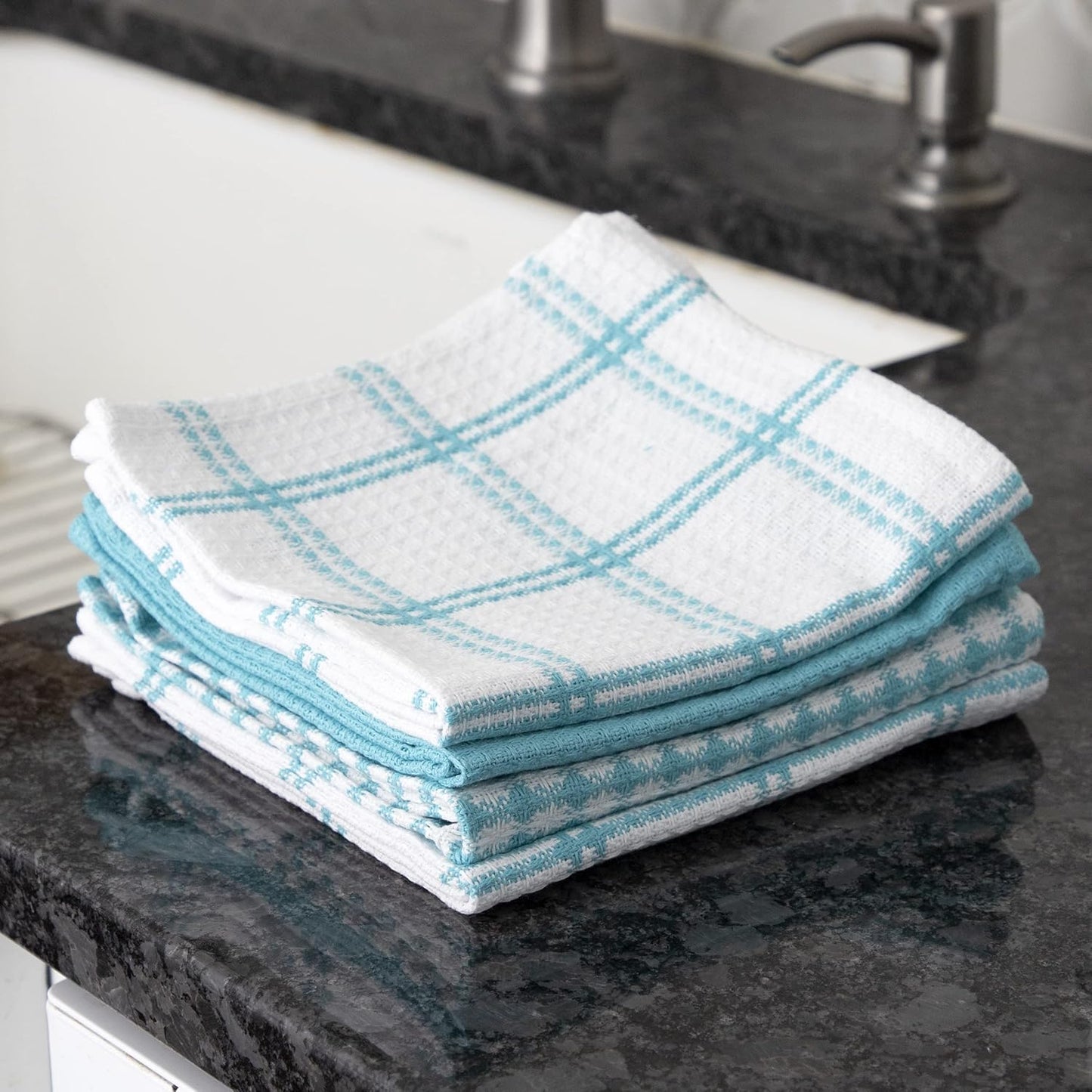 T-FAL Premium Waffle Dish Cloths: Highly Absorbent, Super Soft Long Lasting - 100% Cotton, 12"x13" Flat Waffle Dish Towel for Cleaning & Drying Dishes, (4-Pack), Breeze