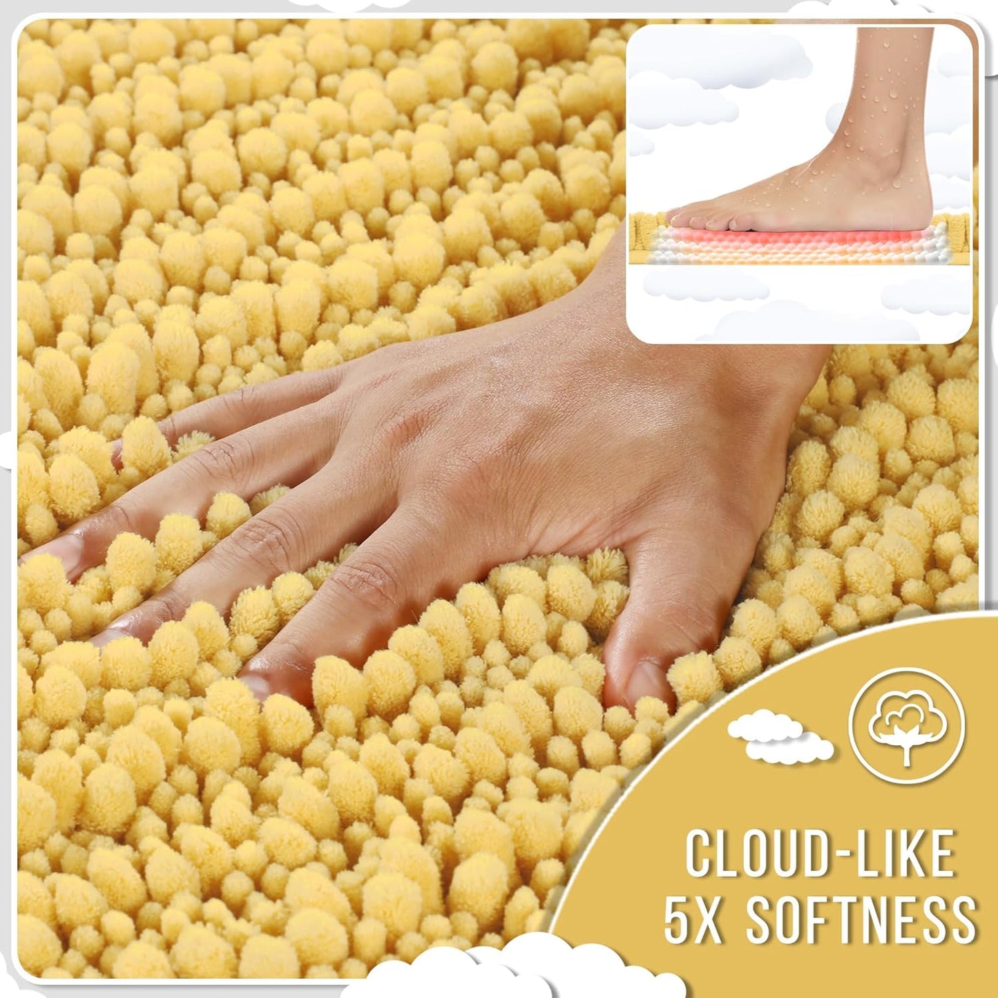 Yimobra Large Bathroom Rugs Non Slip Washable 36x24 Inch - Ultra Soft Absorbent Chenille Bath Mat, Quick Dry Shaggy Floor Carpet for Tub Shower, Yellow Home Decor Accessories