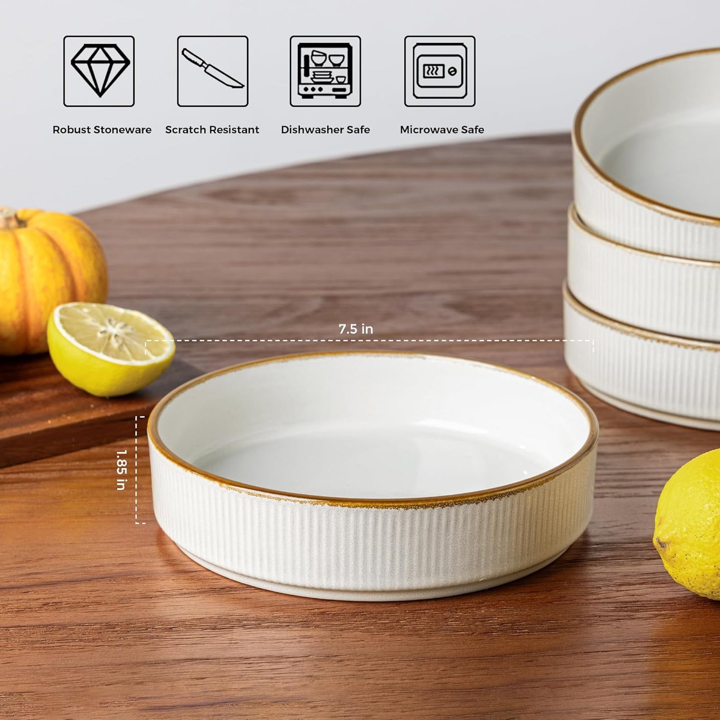 GBHOME 7.5'' Stoneware Pasta Bowls, Serving Bowls Set of 6 for Kitchen, Double Reactive Glaze Bowls for Fruit,Pasta,Salad,Oatmeal,Meal, Microwave Safe (6 pcs)