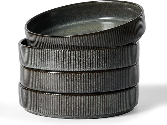 famiware Star 8.25" Pasta Bowls, Large Dinner Bowls Set of 4, Salad Bowl Plates, Shallow Bowls for Eating, Deep Forest