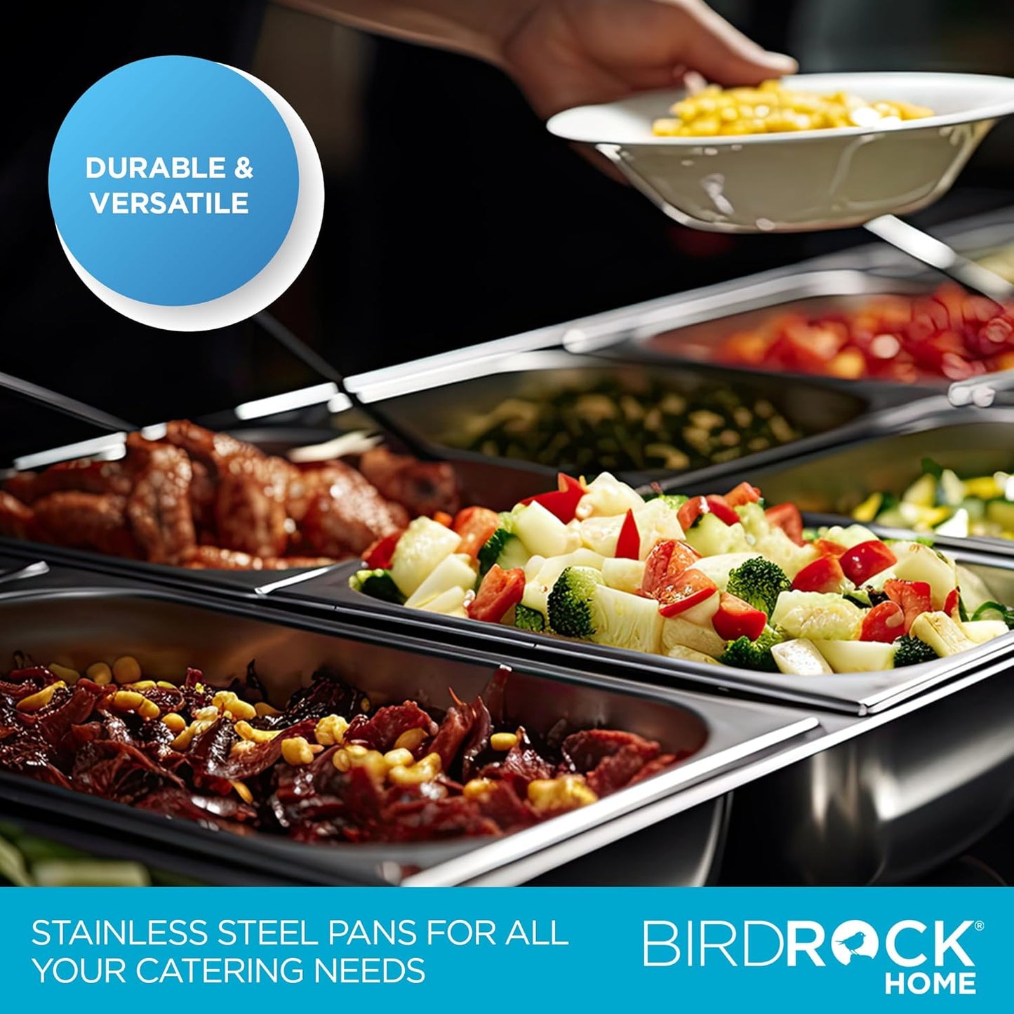 BIRDROCK HOME Stainless Steel Steam Table Pan - Hotel, Restaurant & Catering Supplies - 24 Gauge Steel, 14 qt Capacity - Meal Prep, Cooking, & Food Storage Container - 4" Depth, Full-Size (6 Pack)