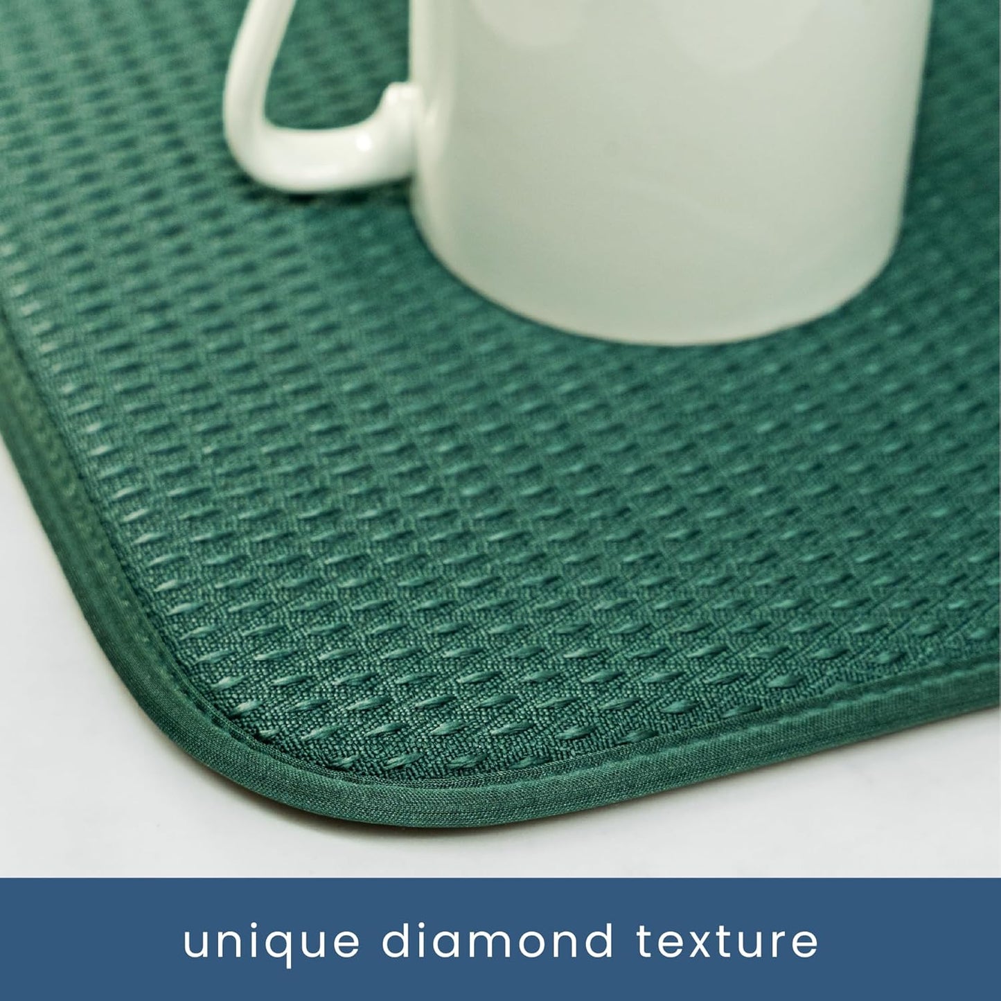 S&T INC. Dish Drying Mat, 16” x 18”, Absorbent Microfiber Kitchen Counter Mat, Drying Pad for Dishes, Utensils, Pots and Pans, Large, Diamond Texture, Emerald Green