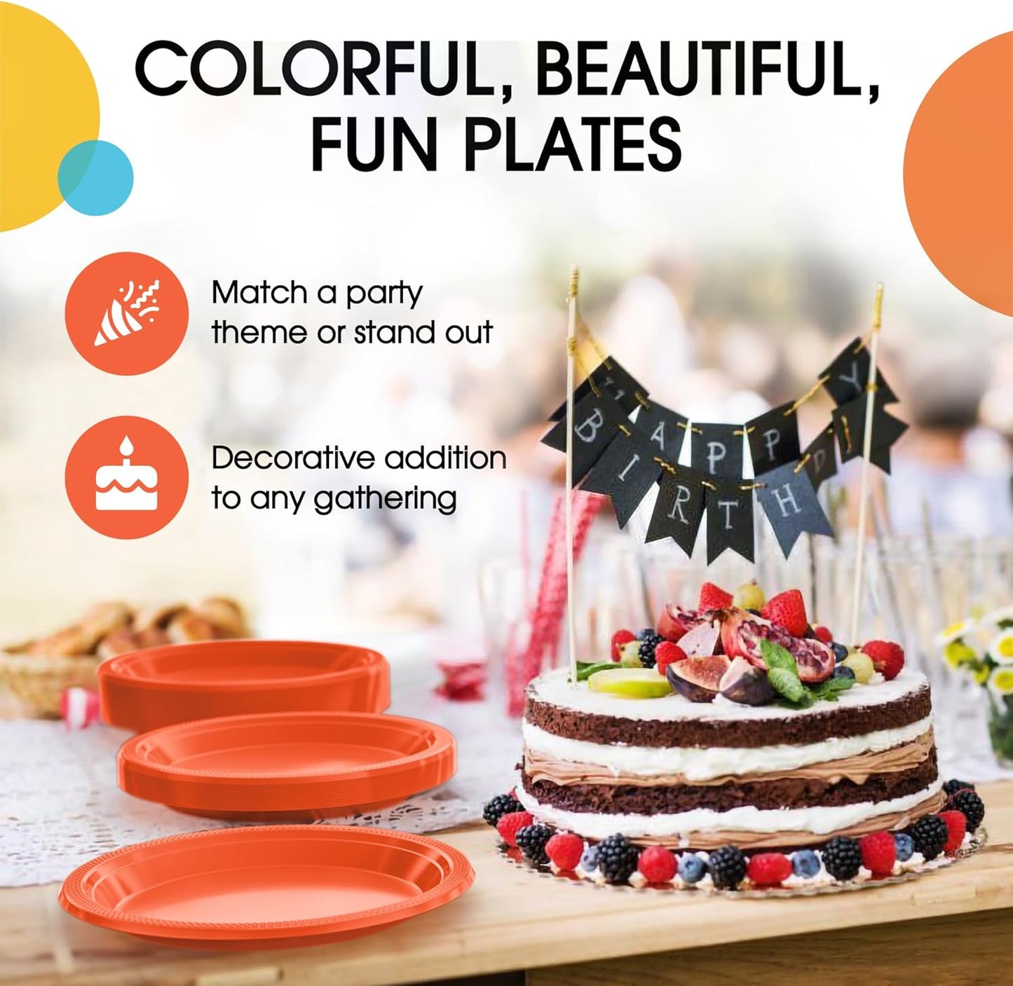 Exquisite Party Solids Orange Plastic Plates For Party 7" Orange Disposable Plates Heavy Duty Supplies 100 Pcs Plastic Dinnerware Sets Heavy Duty 350 GSM Disposable Dinnerware Set