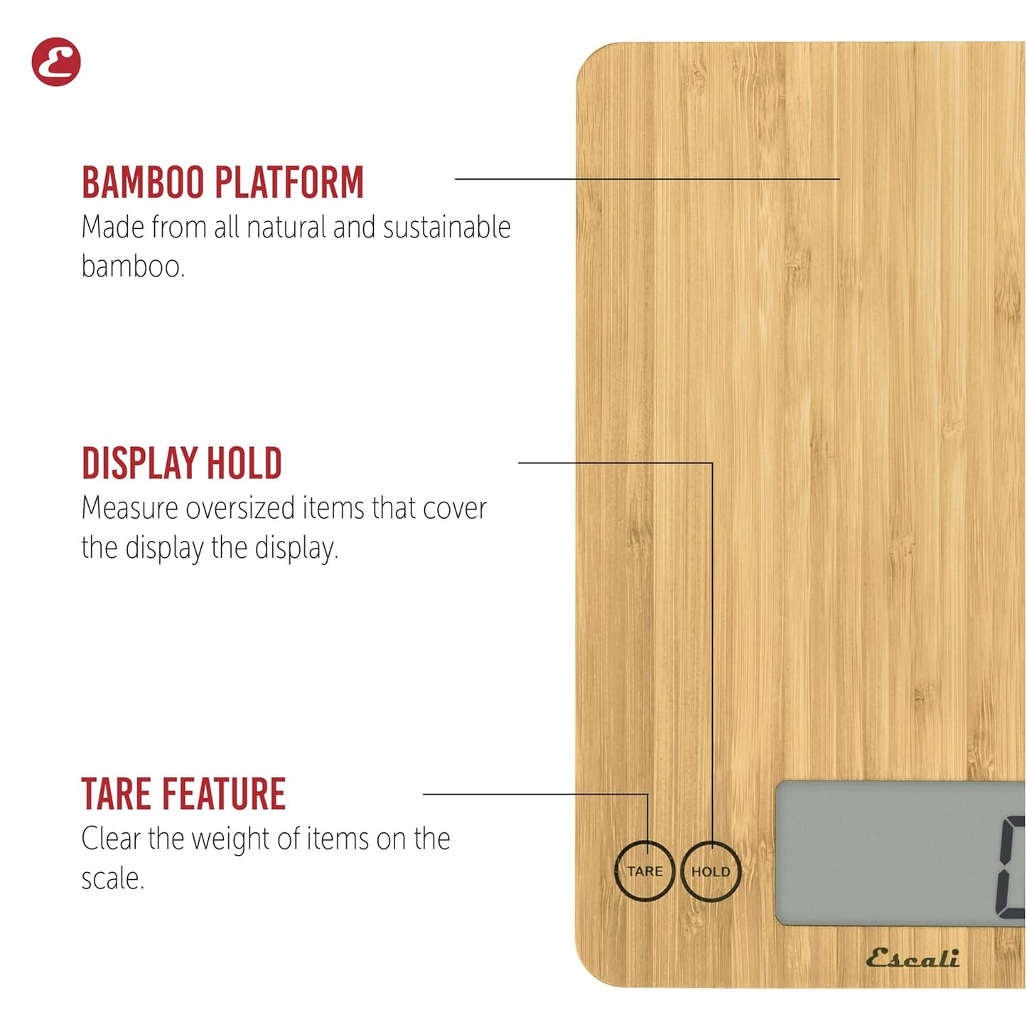 Escali Arti Digital Food Scale, Multi-Functional Kitchen Appliance, Precise Weight Measuring and Portion Control, Baking and Cooking Made Simple, Tempered Glass, Bamboo