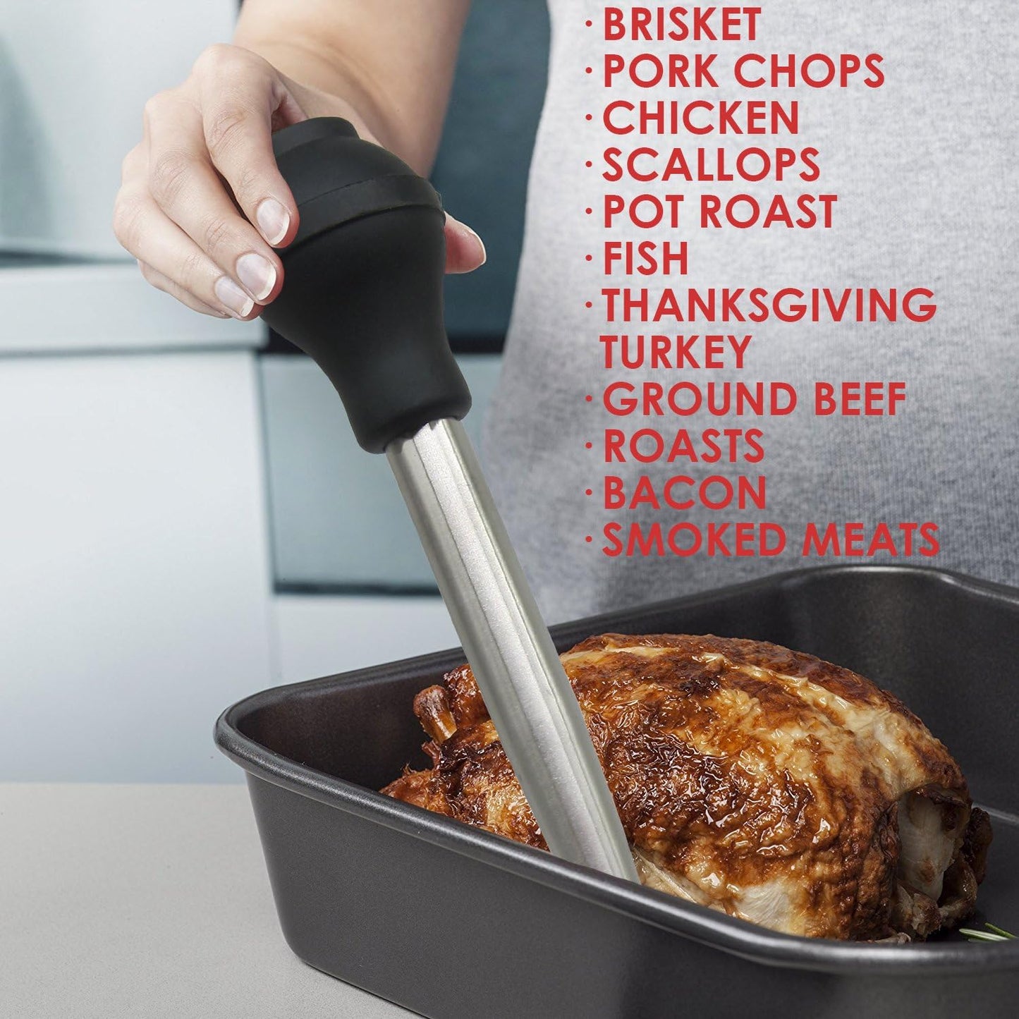 Best Utensils Stainless Steel Turkey Baster Commercial Grade Quality Silicone Bulb Including 2 Marinade Injector Needles And Brush For Easy Clean Up