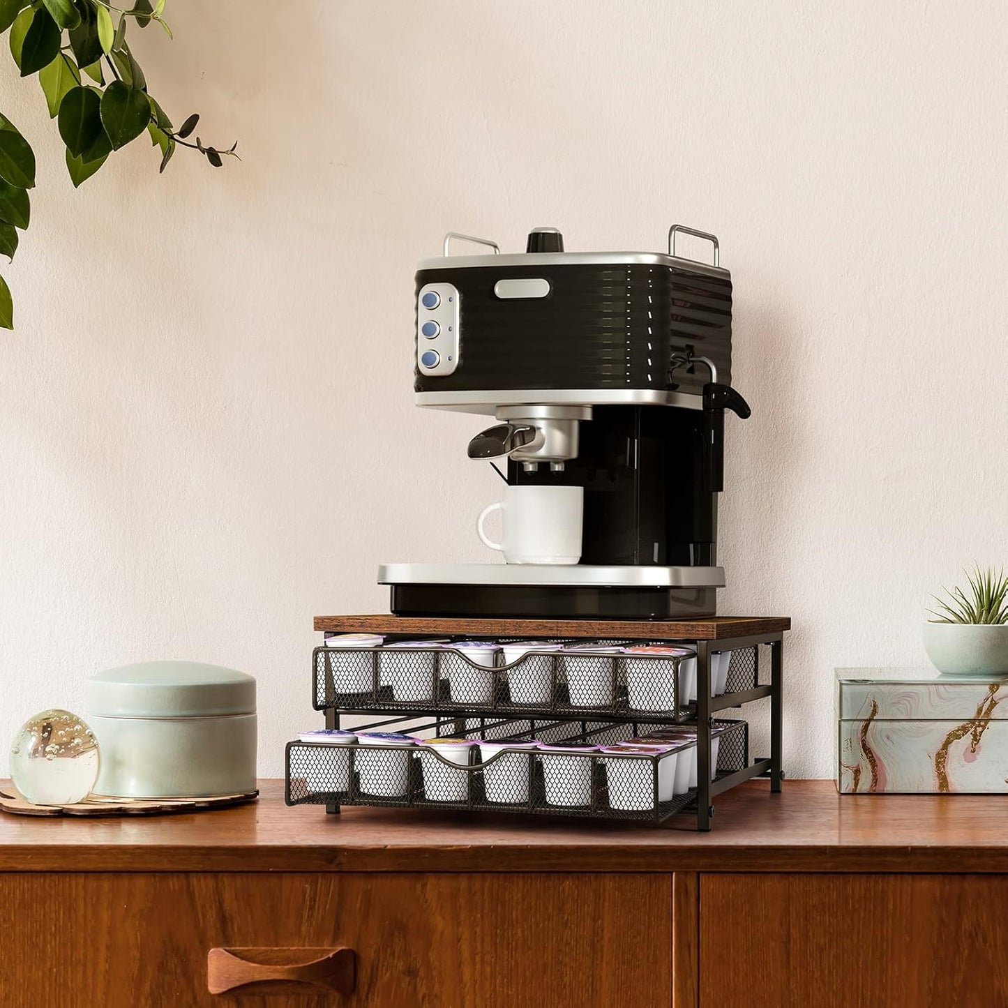 Coffee Pod Drawer Holder Coffee Pod Storage Organizer for Counter 2 Tier Coffee Pod Holder 72 Capacity Capsule Storage Rack with Sliding Baskets for Home Office (Brown)