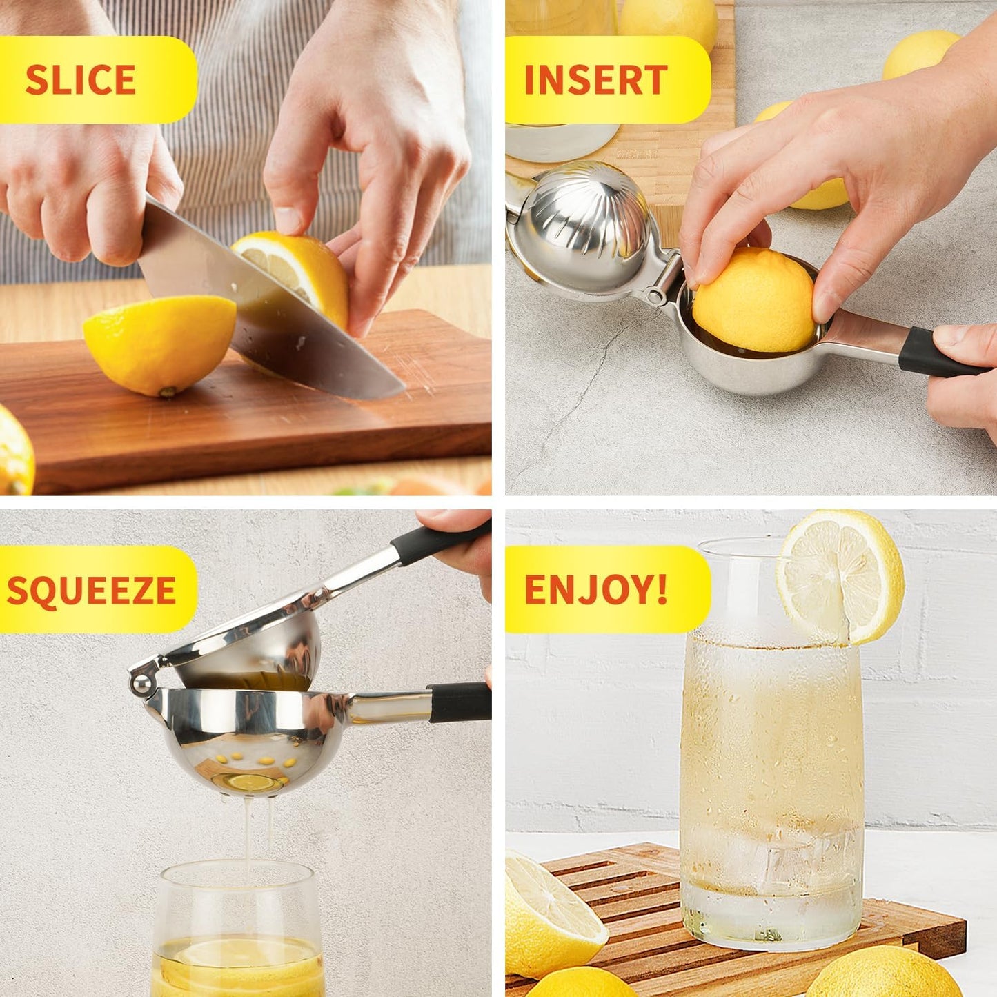 Lemon Squeezer,304 Stainless Steel Citrus Press Juicer,Non-Slip Grip Design Manual Juicer,Heavy Duty Manual Citrus Press Juicer & Lime Squeezer-Silver & Red