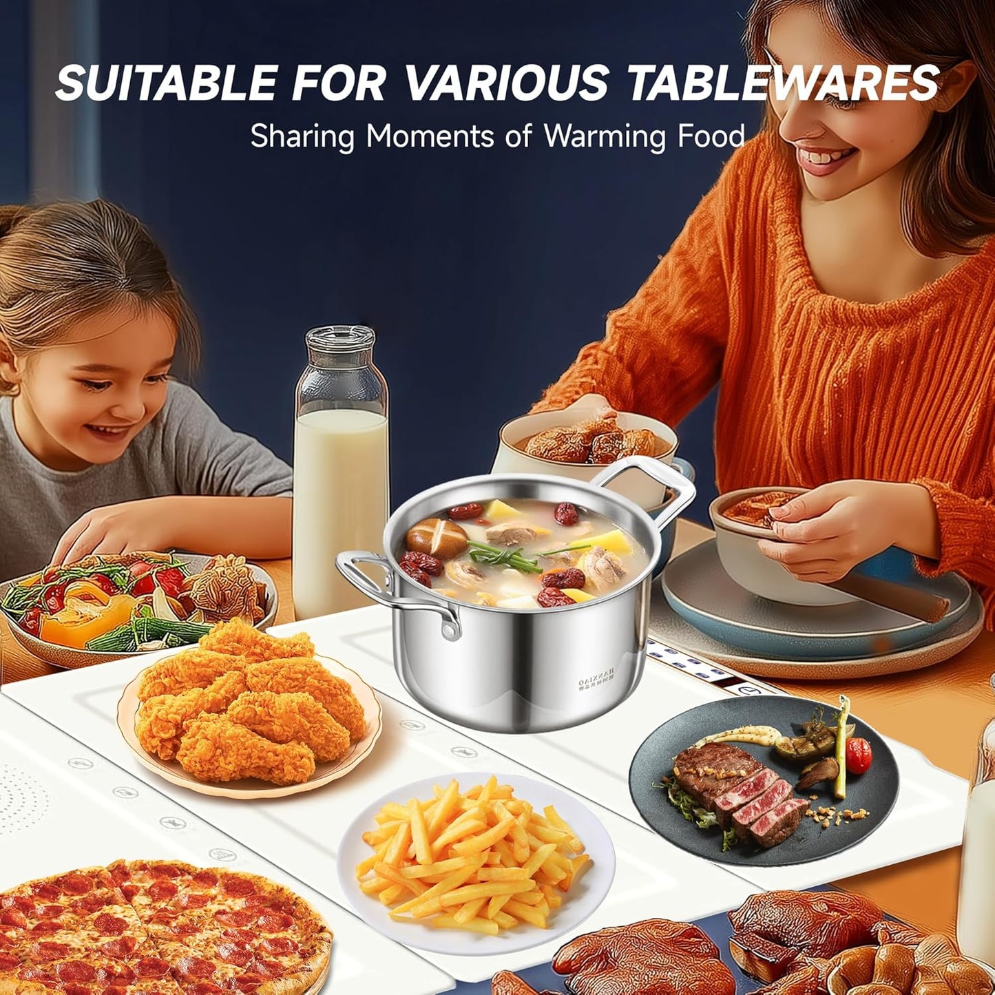 TOPRATED Large Splicing Electric Warming Tray (25x15 inch), Metal Foldable and Portable Heating Warmers Food Warming Mat for Kitchen,Parties, Buffet, Restaurant, Family dinner,Countertop