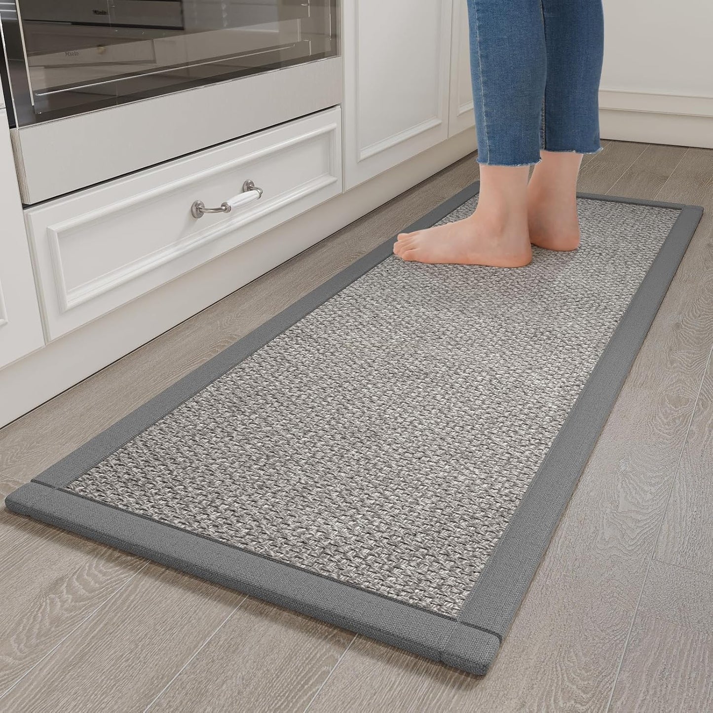 Kitchen Rugs Non Slip Washable, 0.4" Thick Anti Fatigue Cushioned Kitchen Mats for Floor, Super Absorbent Jute-Look Kitchen Sink Mat Standing Mat Office, Laundry, Easy Care, Gray 17"x47"