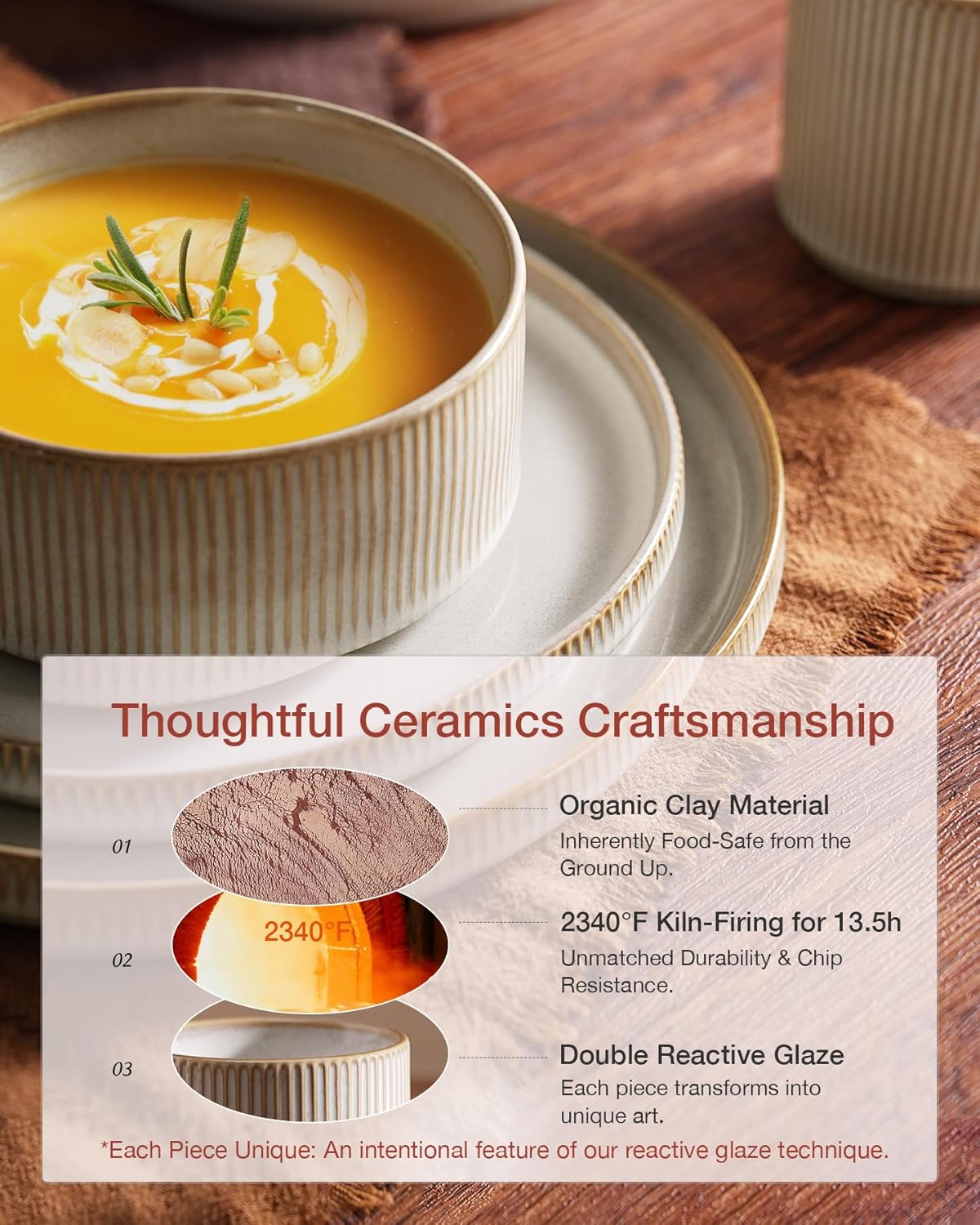 Famiware Star Dinnerware Sets, Plates and Bowls Set for 4, 12 Pieces Ribbed Dishes - Chip and Scratch Resistant, Microwave and Dishwasher Safe Tableware, Cappuccino White