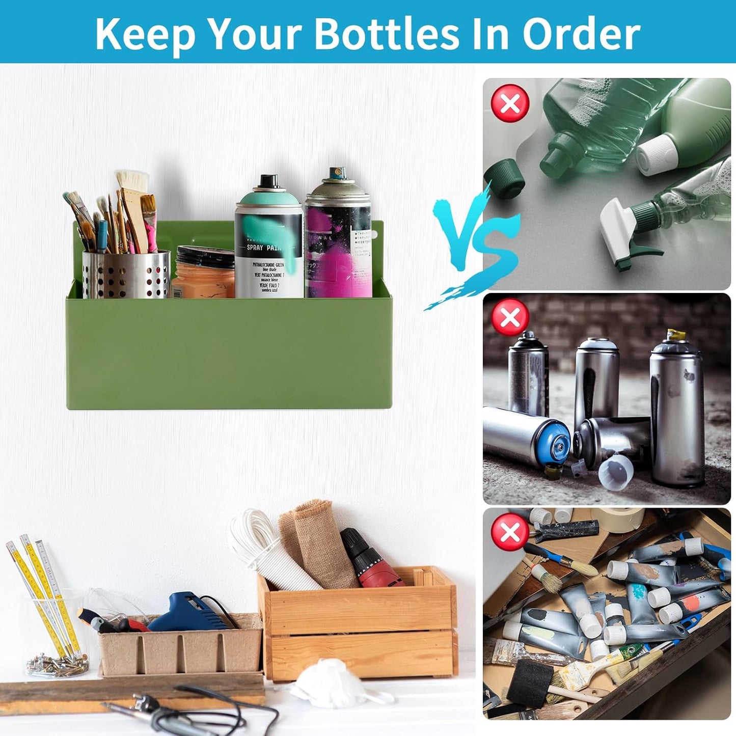 Magnetic Aerosol Spray Can Holder, Magnet Toolbox Bottle Holder, Tool Box Storage Rack for Garage and Home, Craft Workspace, Mechanic Paint Bottle Can Organizer, Green, 3"x8.3"