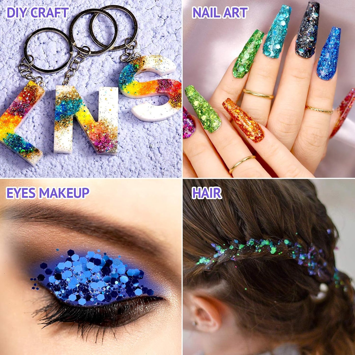 LEOBRO Holographic Chunky Glitter, Set of 32 Colors, Craft Glitter for Resin, Crafts Tumblers Nails Body, Christmas Halloween Sequins Flakes for Arts Crafts