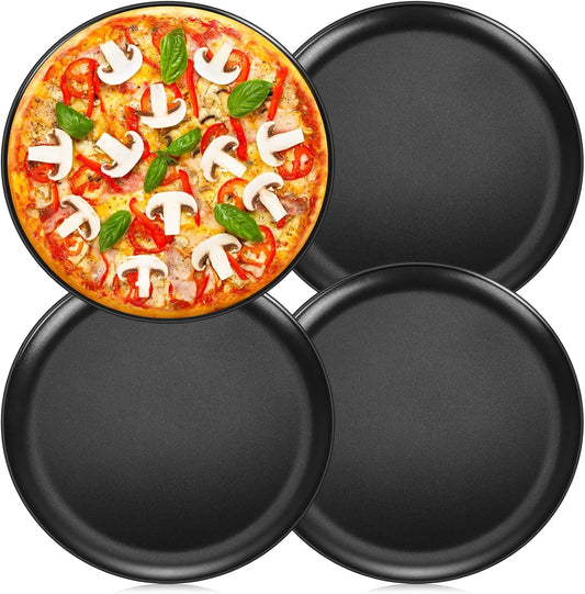 TeamFar Pizza Pan, 12Inch Pizza Tray Round Baking Pans with Stainless Steel Core & Non-stick Coating, for Roasting Cooking, Toxic Free – Set of 4