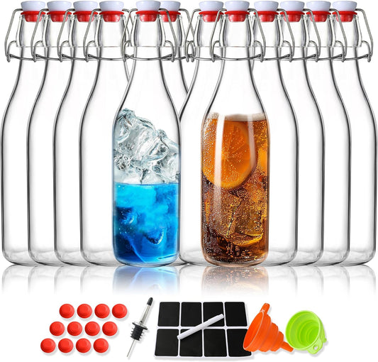 Leetaltree 12-Pack 16oz Swing Top Glass Bottles Set, Airtight Lid, Flip Top Bottles for Kombucha, Beverages, Beer, Oils