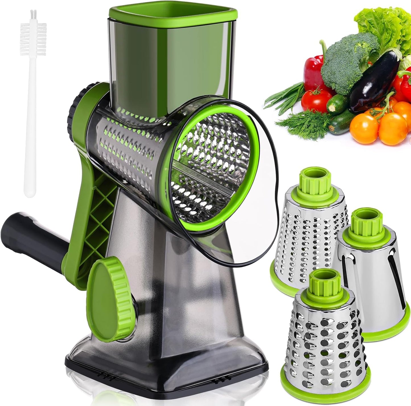 HANSGO Rotary Cheese Grater, Cheese Shredder, Labor-Saving Handle, Strong Suction Base, 3 Changeable Blades for Harder Cheeses, Vegetable, Nuts, Chocolate, Fruits, Safe & Easy to Clean