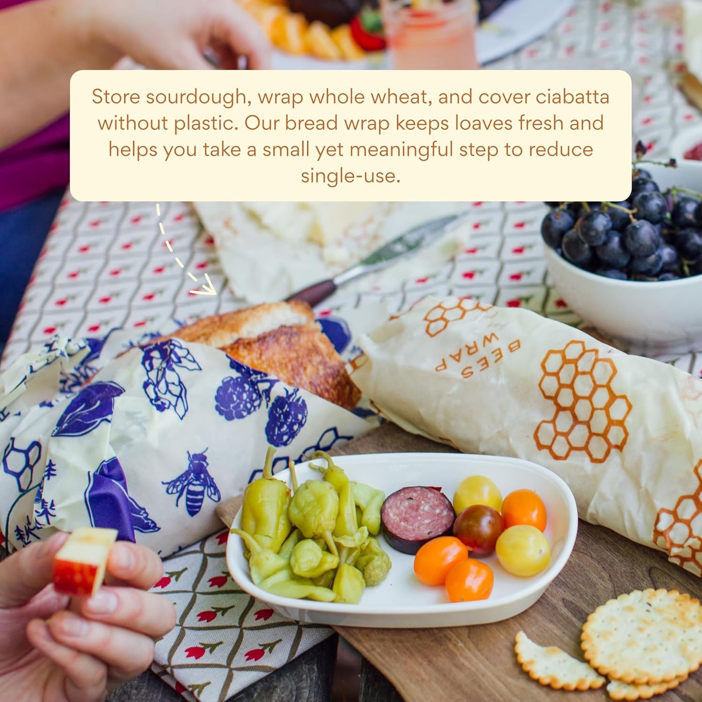 Bee's Wrap Beeswax Wraps for Food - Bees + Bears Bread Wrap - Made in USA Reusable Bread Storage Bags - Organic & Eco-Friendly Alternative to Aluminum Foil, Sourdough Bags & Plastic Wrap