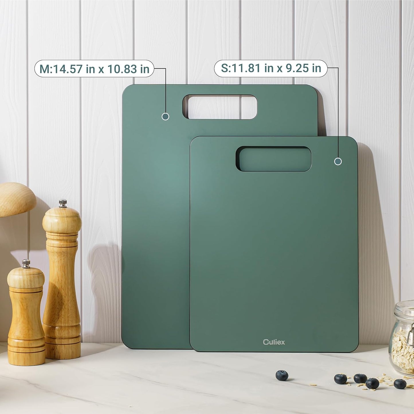 Cutting Boards for Kitchen [Set of 2], Wood Fiber Composite Cutting Board, Dishwasher Safe, Non-Porous, and Durable for Meat, Vegetables, and Fruit, Green