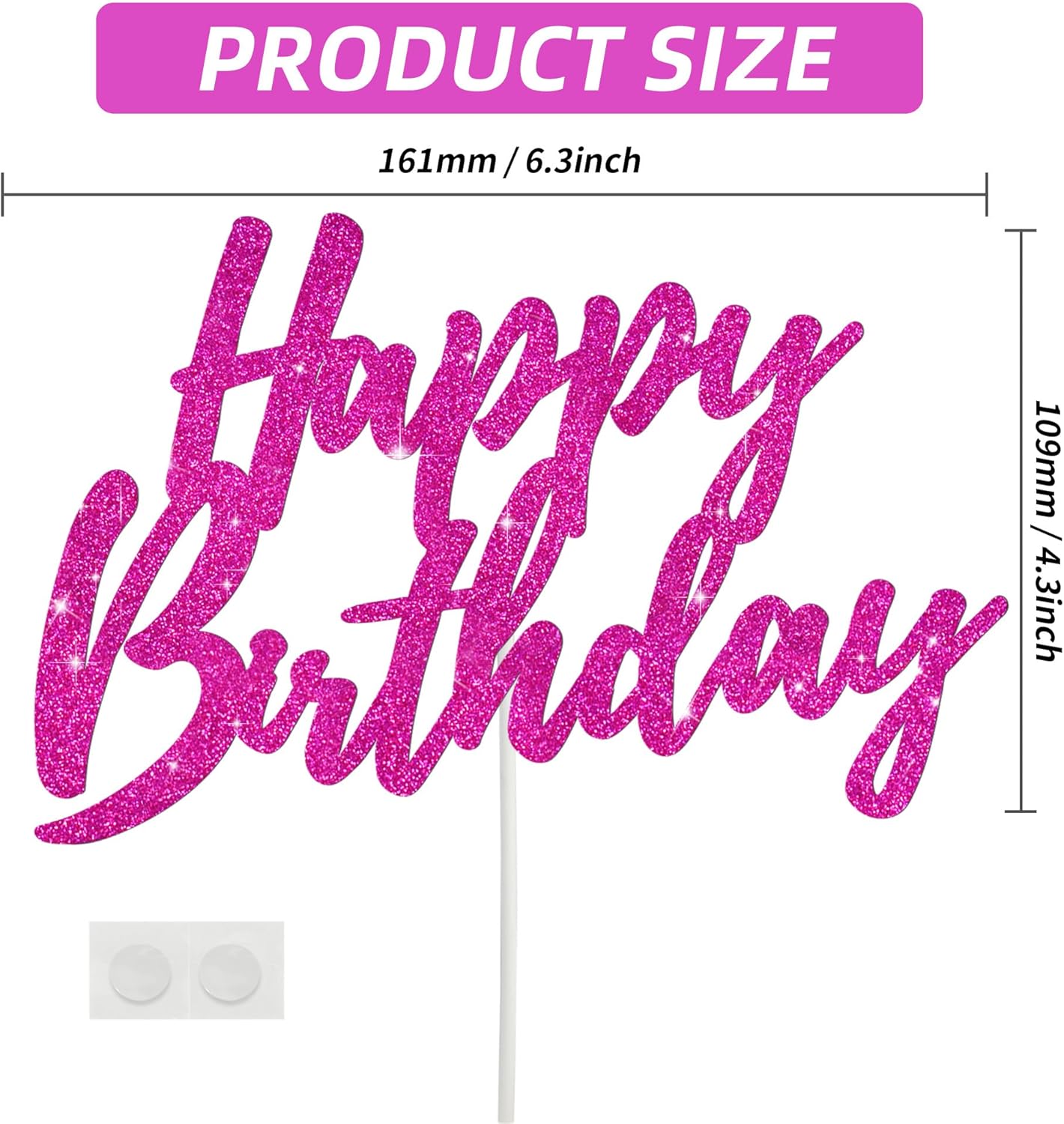 BEISHIDA Happy Birthday Cake Topper - Hot Pink Glitter Birthday Cake Decoration for Girl's Women's Birthday 18th 30th 40th Birthday Cake Topper Birthday Party Photo Booth Props