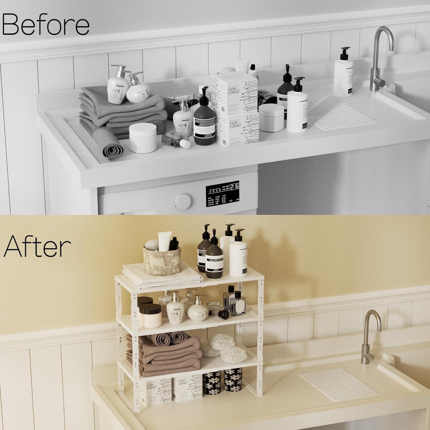 Heavy-Duty Adjustable Metal Shelf Organizer - Expandable & Stackable Pantry Storage Rack for Kitchen, Bathroom, RV, Cabinets(3 Packs/White, Large)