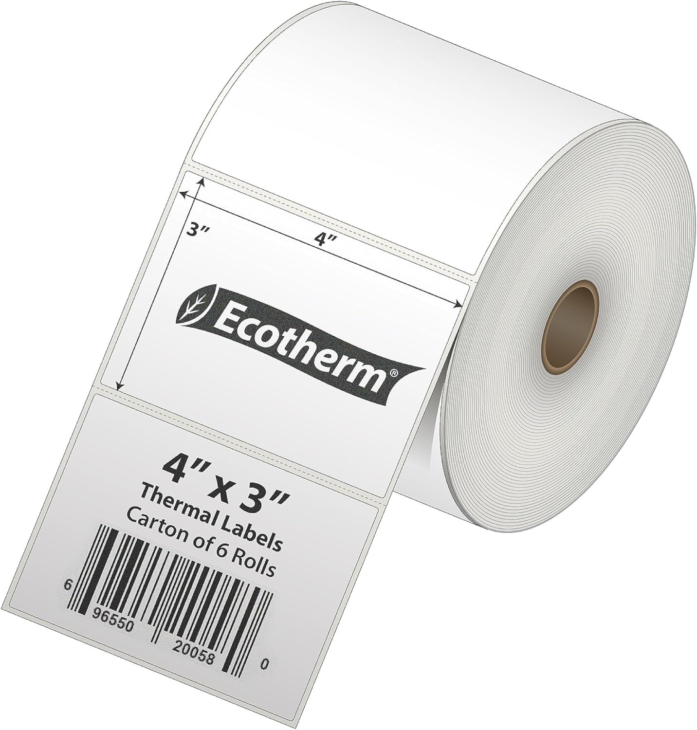 4" x 3" Thermal Labels | 6 Rolls | 5580 Labels | fits Zebra, Munbyn, Rollo, Godex, Arkscan, iDPRT, Offnova Thermal Label Printers and More | Blank White Adhesive Stickers by Ecotherm