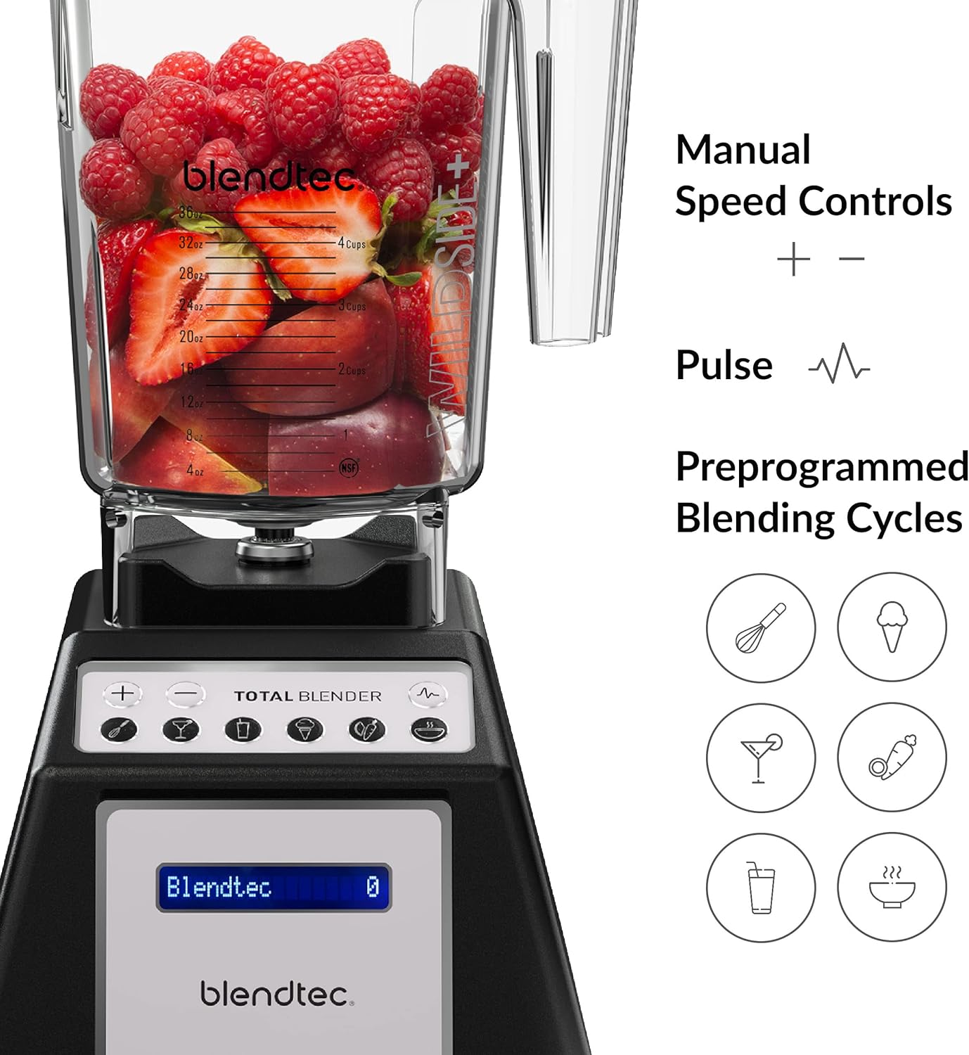 Blendtec Total Classic Original Blender - WildSide+ Jar (90 oz) - Professional-Grade Power - 6 Pre-programmed Cycles - 10-speeds - Black