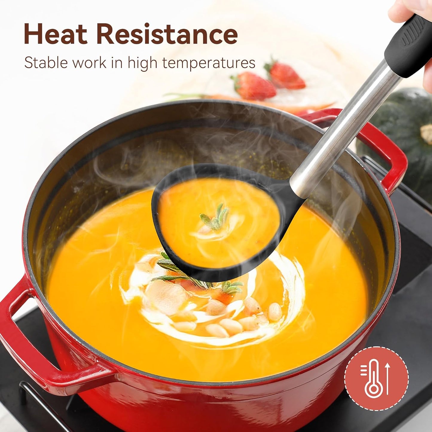 Silicone Cooking Utensils Set, NCUE 35 Pcs Kitchen Utensils Set with Holder, with Stainless Steel Handle Spatula Set, Spoons, Pasta Server, Cheese Grater, Masher, Scissors, Dishwasher Safe (Black)