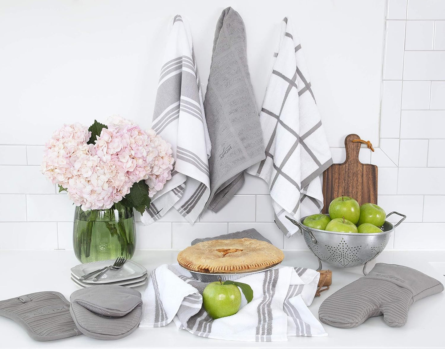 All-Clad Silicone Oven Mitts: Heat Resistant up to 500 Degrees - 100% Cotton & Silicone, 14"x7" Oven Mitt for Kitchen and Barbeque, 2-Pack, Titanium