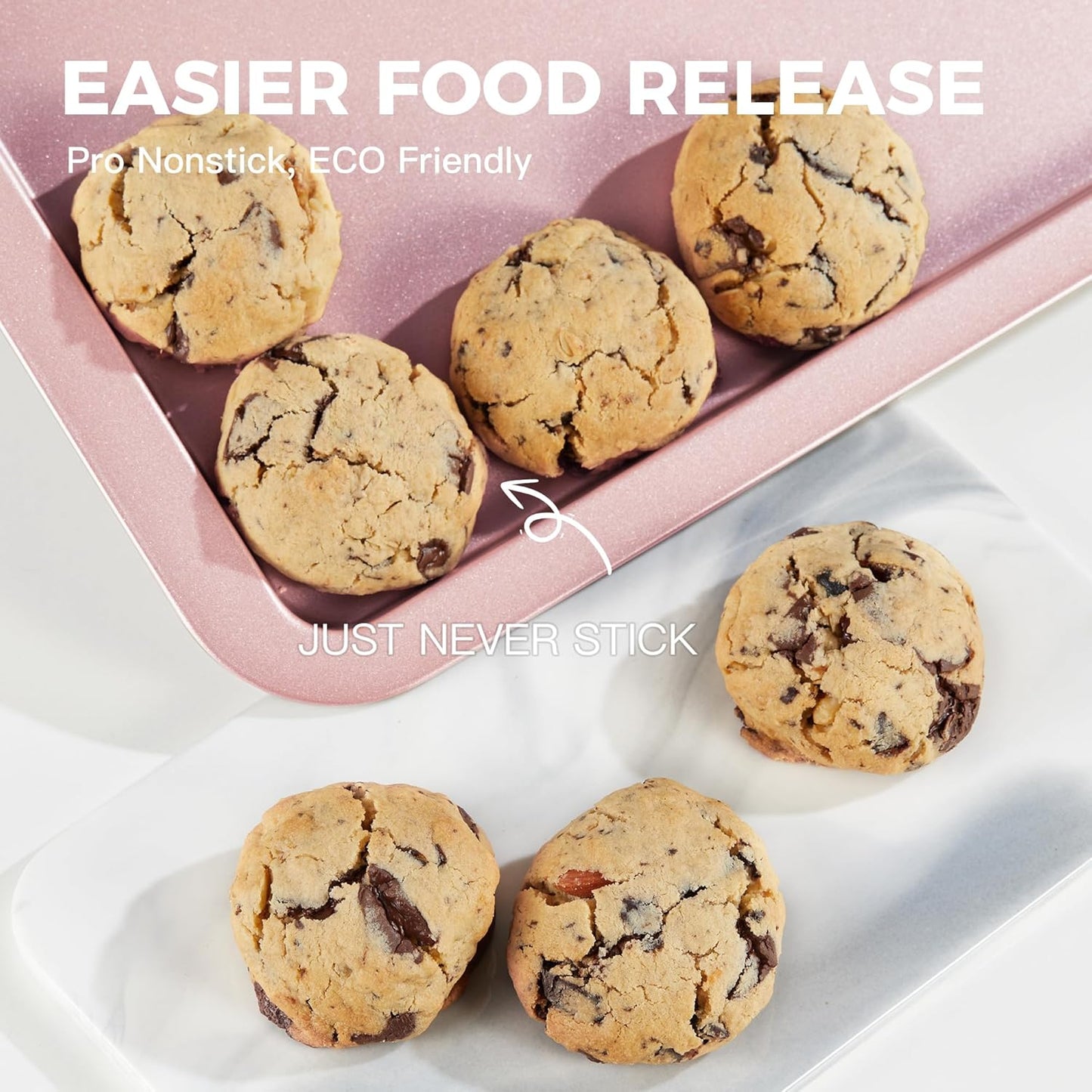 HONGBAKE Baking Sheet Pan Set, Cookie Sheet for Oven, Nonstick Bakeware Sets with Wider Grips, 3 Pack Half/Jelly Roll/Quarter Baking Tray, Premium, Dishwasher Safe-Pink