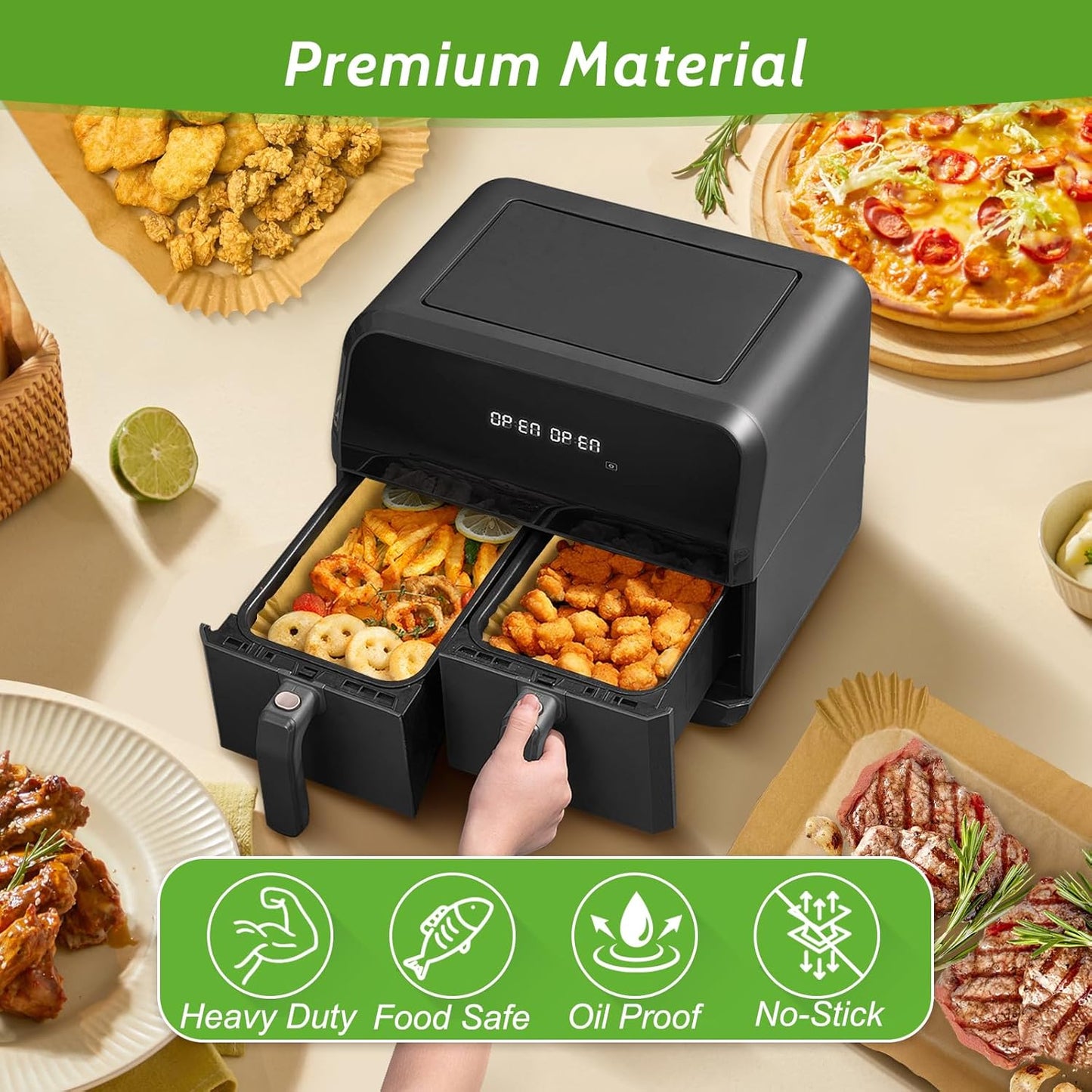 360 Pcs 8.7" x 5.5" Unbleached Heavy Duty Air Fryer Paper Liners Disposable, Non-Stick & Non-Leak Parchment Paper Liners for Airfryer Basket, Deep Fryer Parts & Accessories