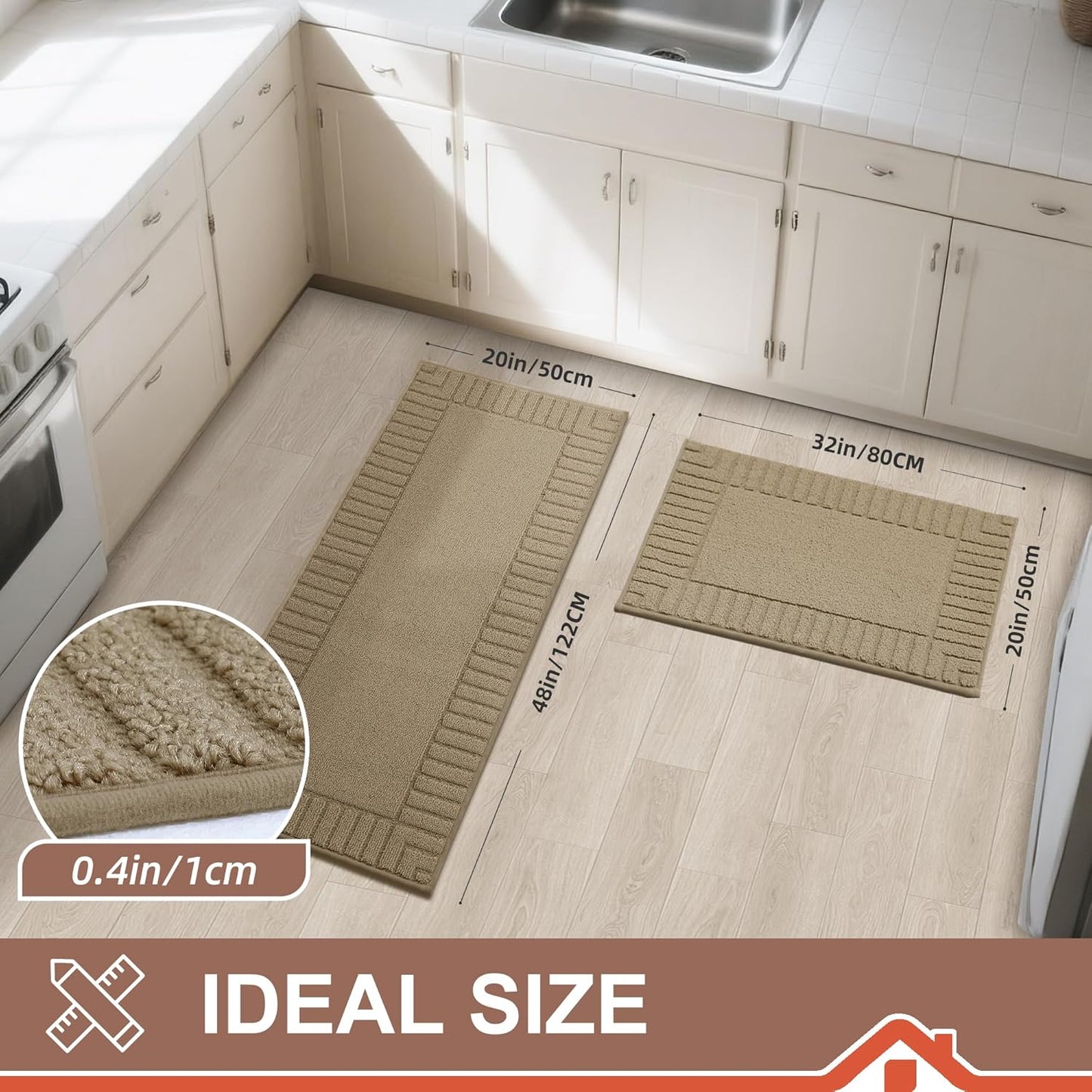 BEQHAUSE Kitchen-Rugs-and-Mats,Anti-Slip Kitchen Rugs,Machine Washable Kitchen Mats for Floor Taupe Comfortable Kitchen Mat Set of 2 with TPR Backing 20x30inch/20x48inch