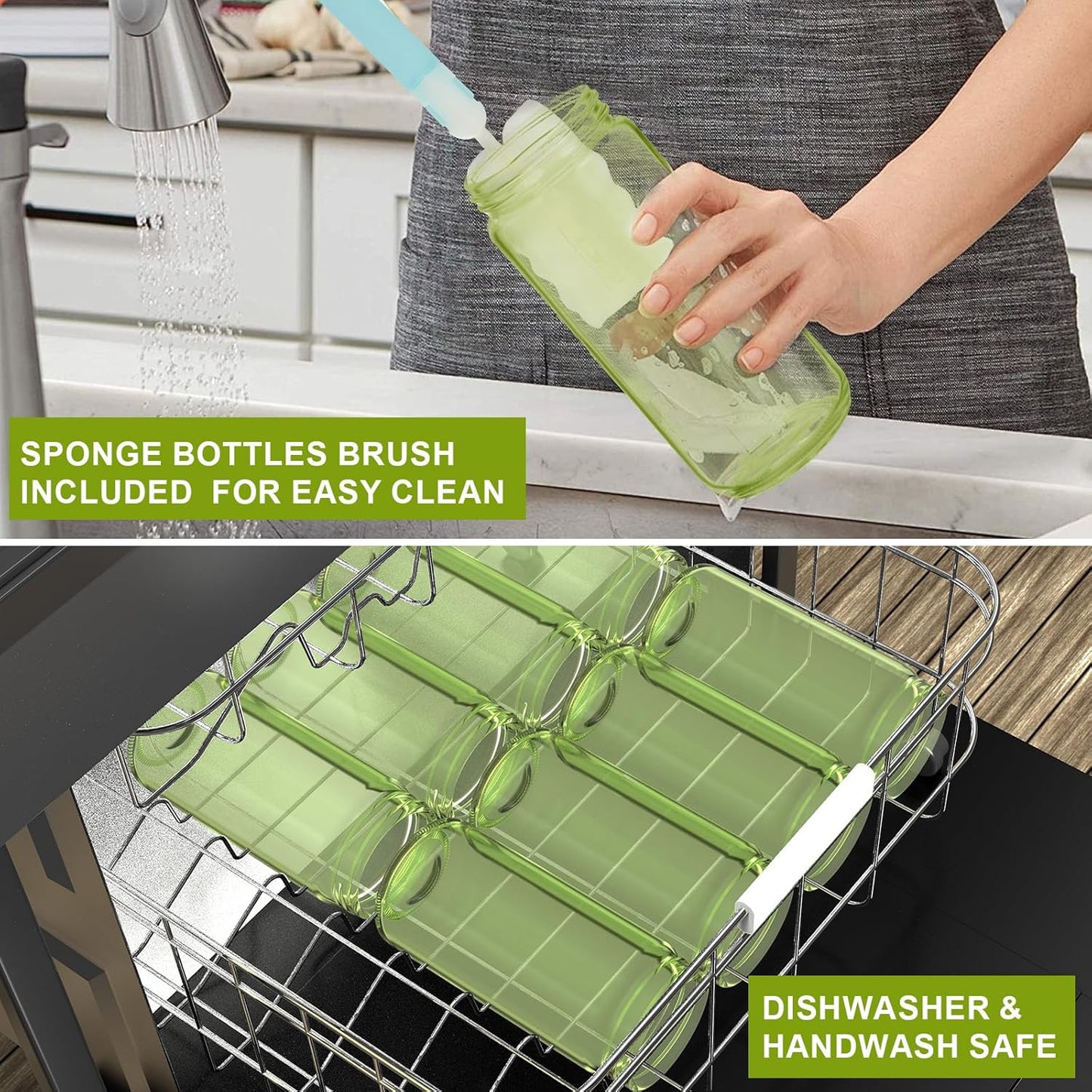 Ruckae Green 16oz 10 Pack Juice Bottles, Glass Bottles Juicing with Lids, Smoothie Cup Lids and Straws, Water Bottle Mason Jar Drinking Glasses for Juicing, Smoothies, Kombucha