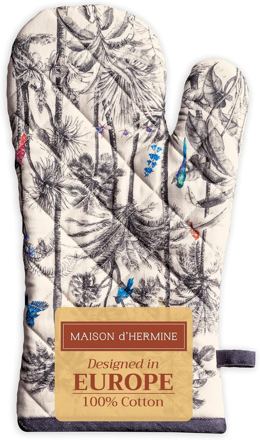 Maison d' Hermine Oven Gloves 100% Cotton Oven Mitt 7" x 13" with Loop Heat Resistant, BBQ, Cooking Gloves, Baking, Grilling, Kitchen, Handling Hot Pans (Pack of 1, Amazonia)