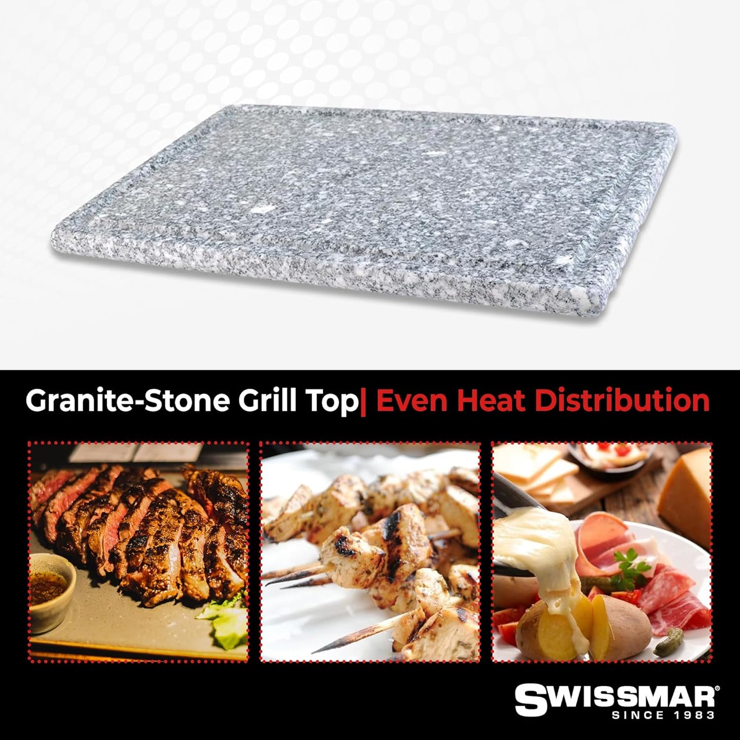 Swissmar Stelvio Raclette Party Grill with Granite Stone Non-Stick Grill Plate/Crepe Top, Outdoor & Indoor Electric BBQ Grill, Samgyupsal Griller - Brushed Stainless Steel - 8-Person - Silver