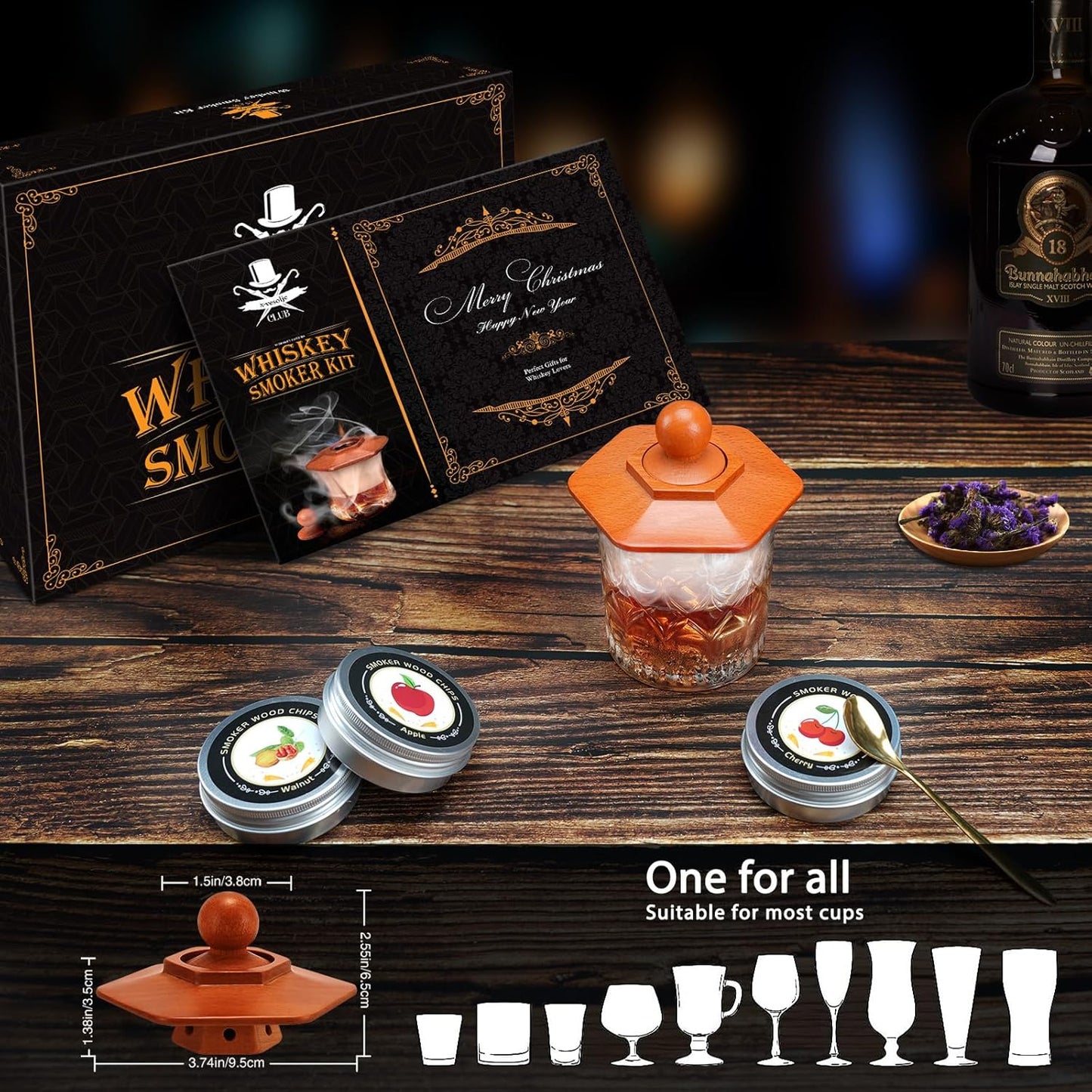 Whiskey Smoker Kit with Torch - Cocktail Smoker Infuser Kit, Old Fashioned Drink Smoker Kit, Anniversary and Birthday Bourbon Whiskey Gifts for Men, Dad, Husband, Boyfriend (No Butane)