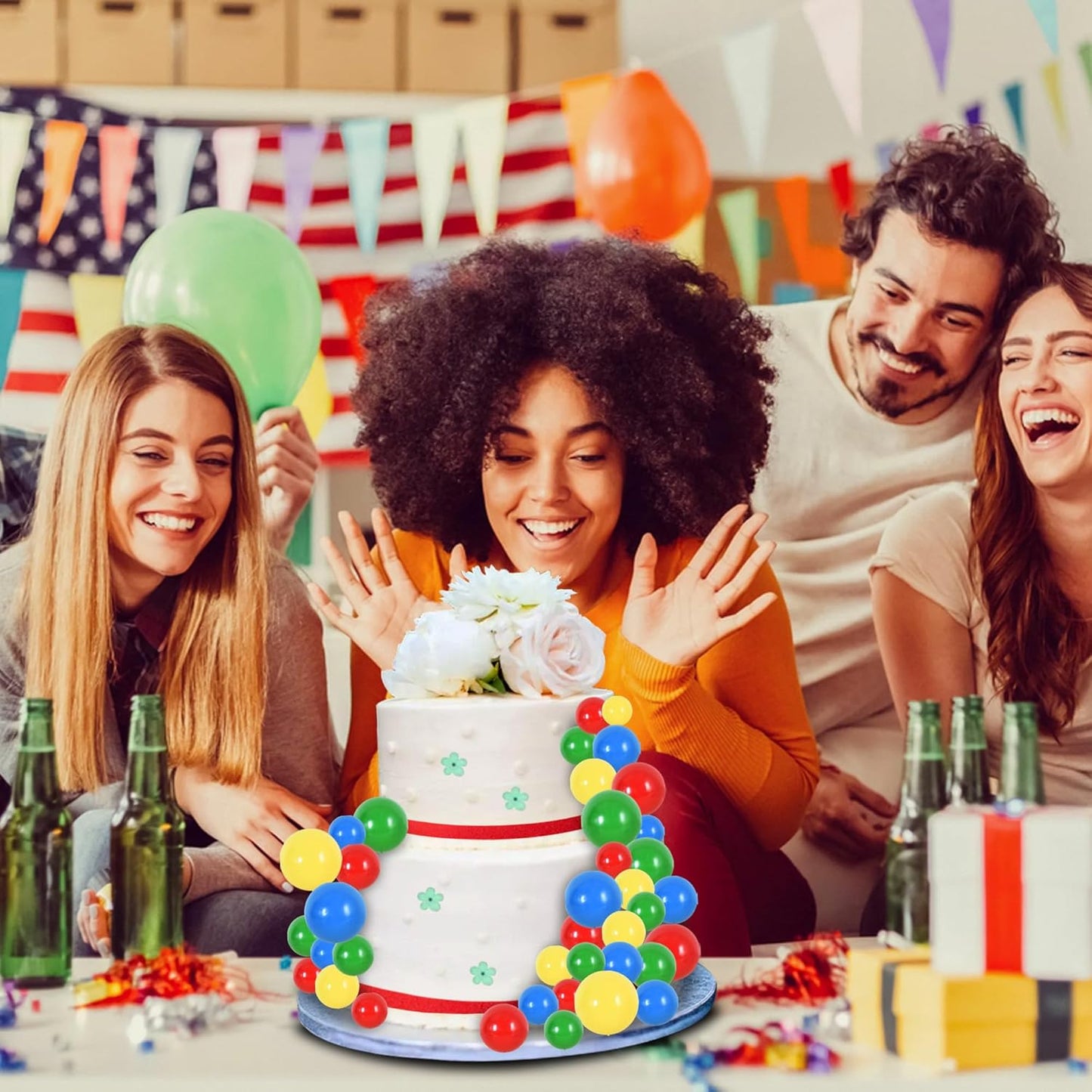 BEISHIDA 40 Pcs Mini Balls Cake Toppers - Foam Balls DIY Cake Topper Inserts for Birthday Wedding Baby Shower Anniversary Cake Decorations (Red Blue Yellow Green)