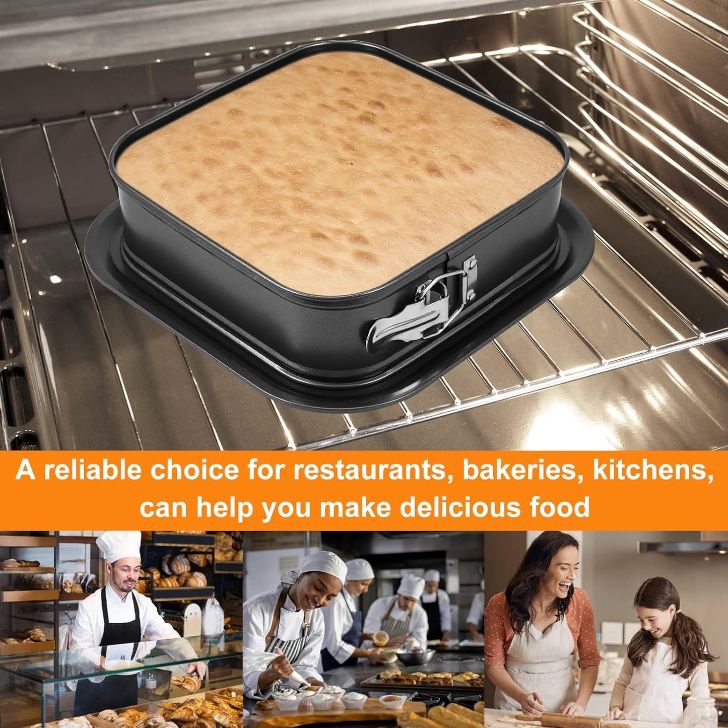 Springform Cake Pan, 9.5 x 9.5Inch Square Cheesecake Pan, Tiramisu Bakeware with Nonstick Removable Bottom, Non-Stick Baking Pan Mold Leakproof - Black