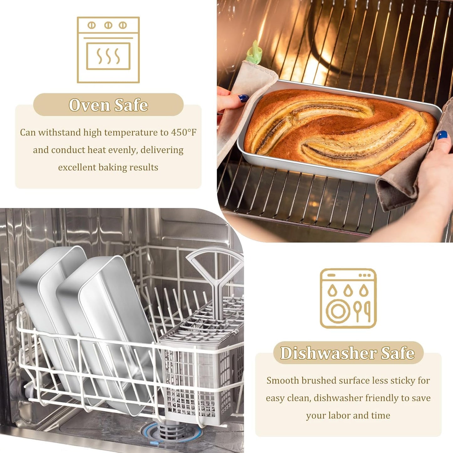 TeamFar Loaf Pan, 12 x 5 Inch Stainless Steel Loaf Pans for Baking Bread, 2 Pack Large Bread Loaf Baking Pan for Homemade Bread, Meatloaf, Cake, Brownies, Non-Toxic, Heavy-duty, Oven & Dishwasher Safe