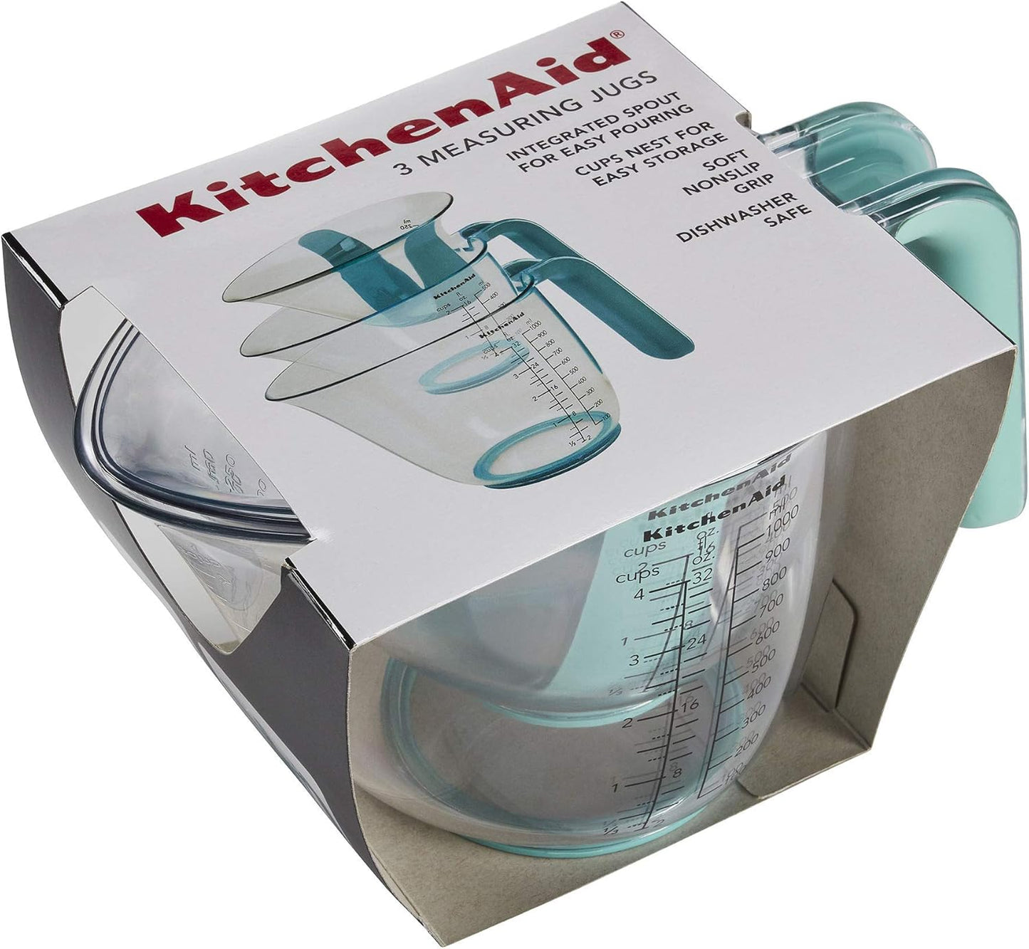 KitchenAid KO298OSAQA Gourmet Measuring Jugs, Set of 3, Aqua Sky