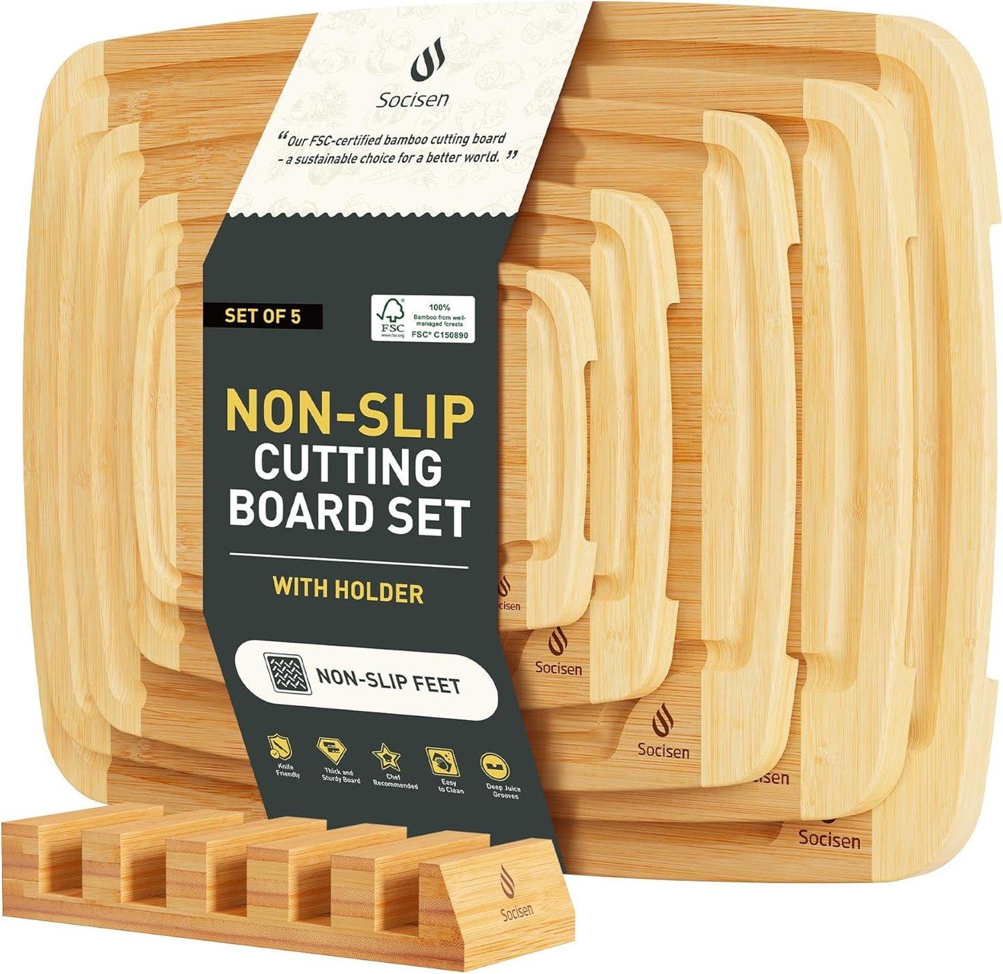 Bamboo Cutting Board Set Non Slip Feet with Holder Over Sink Wooden Cutting Boards Eating Grilling Biard Cutboard Biard Chtting Woodcutting Cuttingboards Voard Oard Bord 12x18 11 x 14 Baords Baord