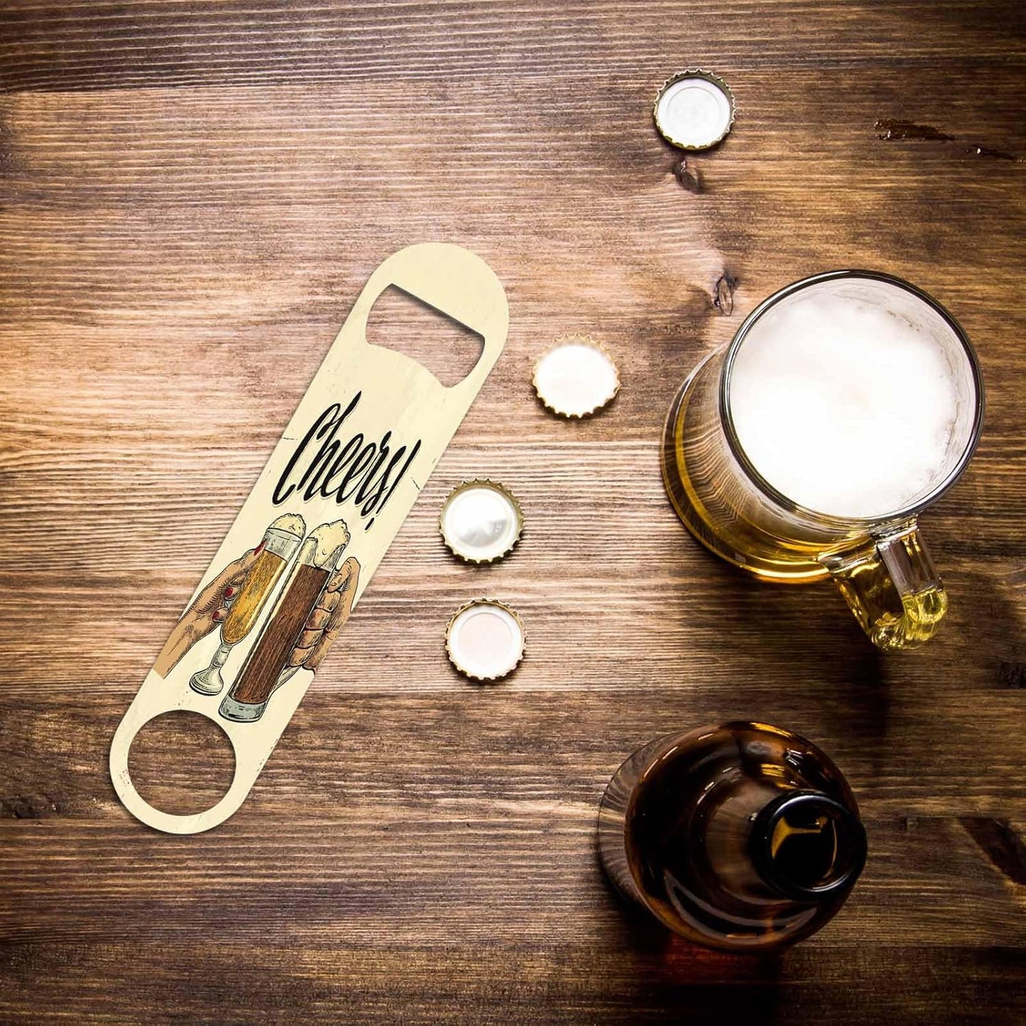 Stainless Steel Bottle Opener - Cheers Hand Holding Glass Beer Cup Celebration Full Liquid Drinks Happy Flat Beer Bottle Opener Keychain for Home Kitchen Bar Restaurant Party Birthday Gift