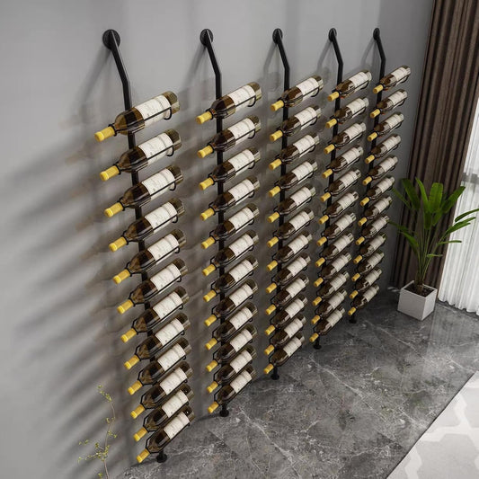 Wine Rack Wall Mounted, 72.8in High Metal Wine Bottle Holder for 12 Bottles, Kitchen Organization and Wine Storage for Commercial Restaurants Pantry Bar Wine Cellar (Black, Two rows-24 Bottles)