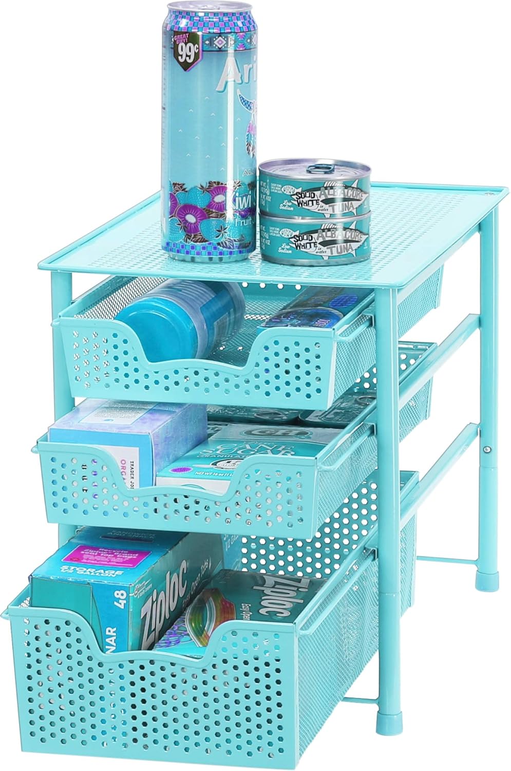 Simple Houseware Stackable 3 Tier Sliding Basket Organizer Drawer, Turquoise