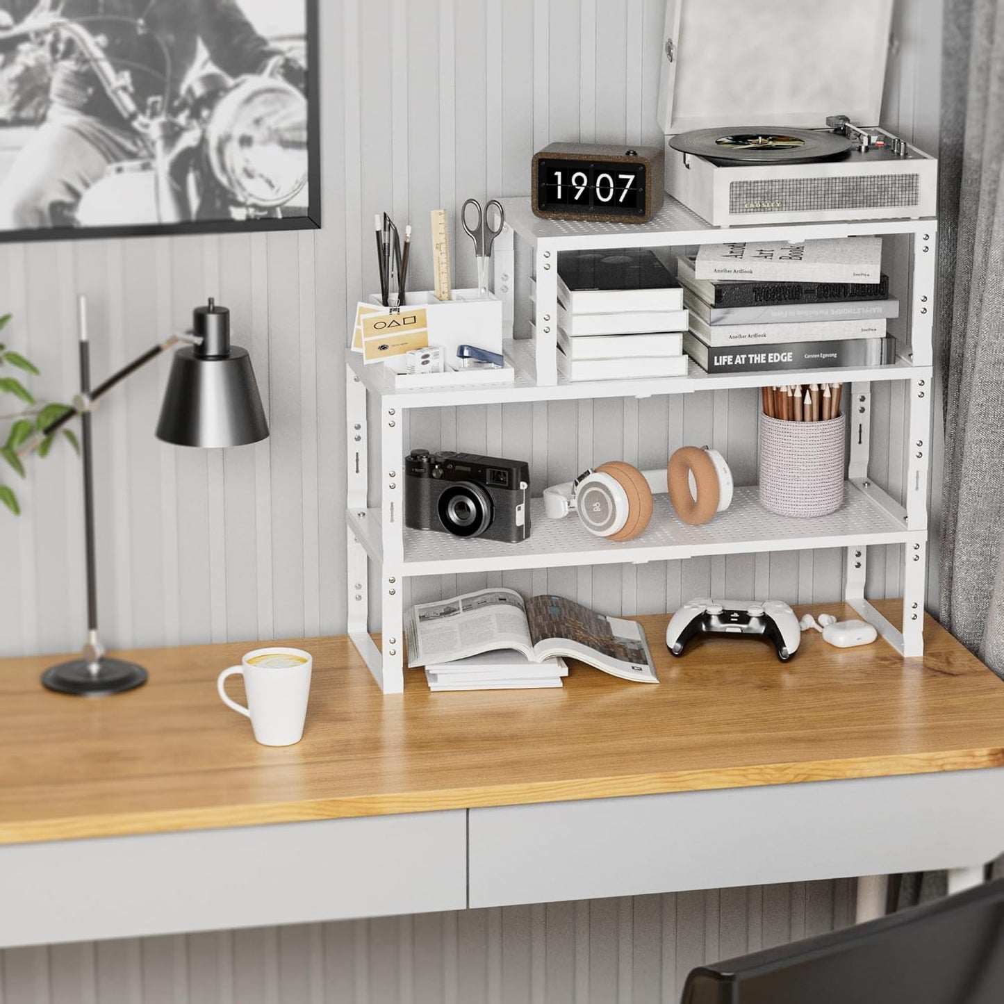 Expandable Spice Rack,Stackable Storage for Cabinet, Multi-Functional Kitchen Shelving,Height-Adjustable,Sustainable Organizer Solution(1Pack/White/Medium)