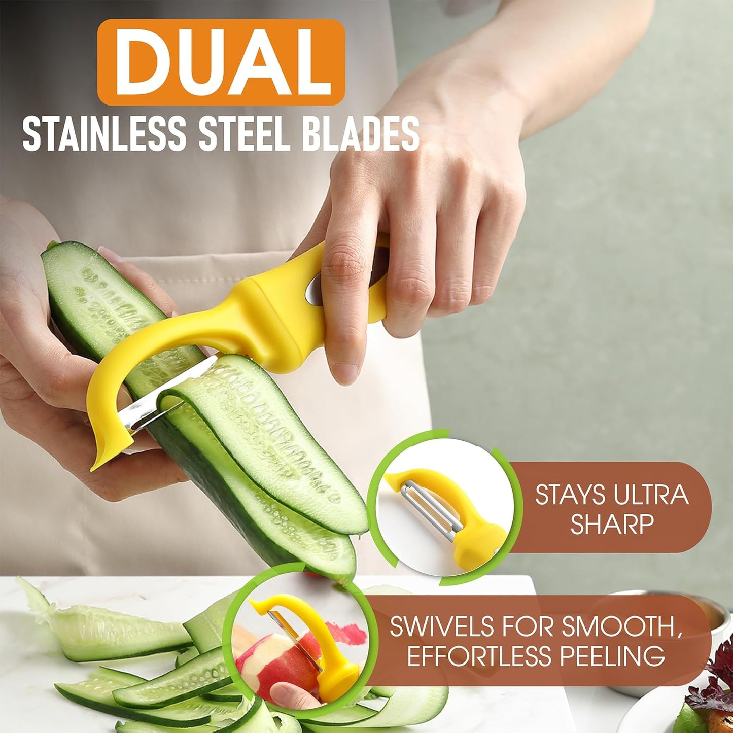 Spring Chef Premium Swivel Potato Peeler for Kitchen, Stainless Steel Fruit Peeler with Soft Grip Handle, Perfect for Vegetable, Apple, Carrot, Cucumber, Ginger - Dishwasher Safe - Yellow