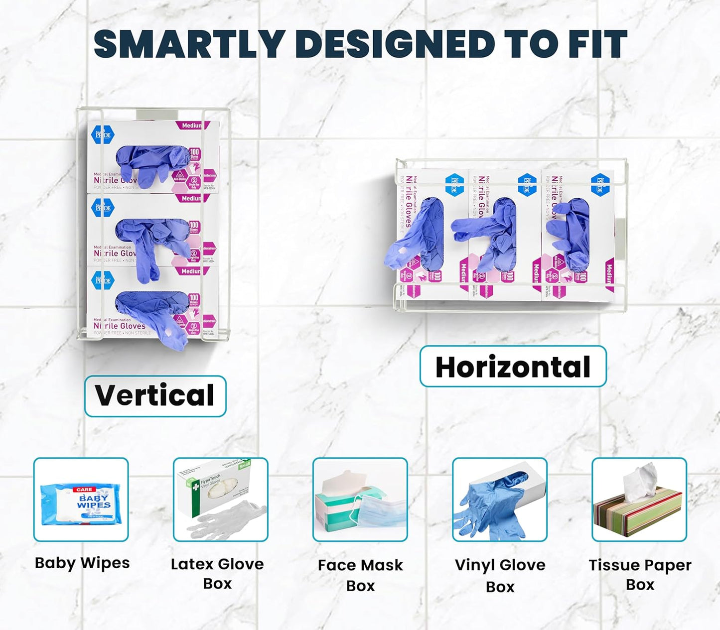 Alpine Glove Holder for Wall Mount - Latex Glove Holder Wire Glove Dispenser for Wall Disposable Glove Box & Tissue Box - Fits 3 Box (White)