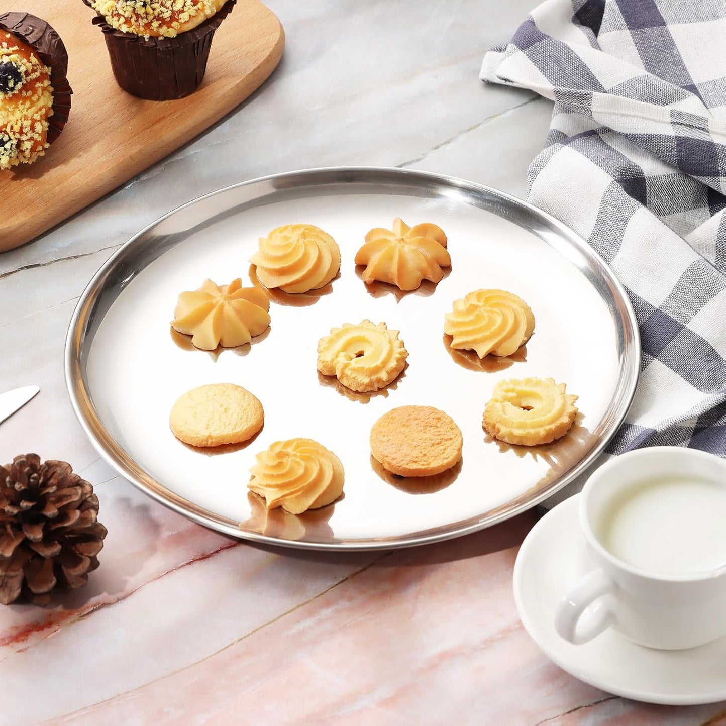 P&P CHEF 10 Inch Pizza Pan, Stainless Steel Round Pizza Tray Baking Pans, Pizzas Plate Serving Tray for Cookie Meat, Oven & Dishwasher Safe & Easy Cleaning, (Mirror Finish) - 1 Piece