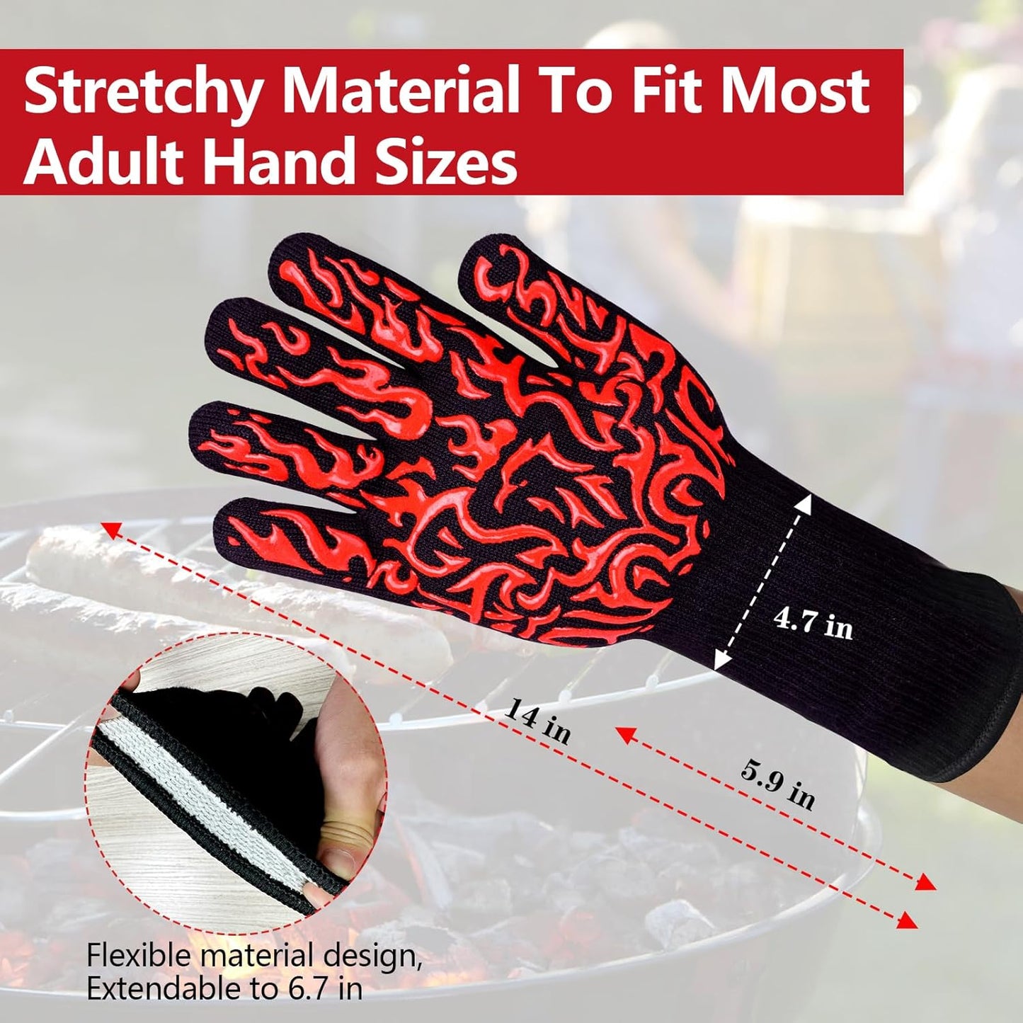 UBeesize Lengthen BBQ Gloves (Phoenix), 1472°F Heat Resistant Grill Glove, 14 inch Fireproof Oven Gloves for Cooking, Non-Slip Fire Glove for Grilling, Barbecue, Smoker, Baking, Frying