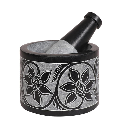 Mortar and Pestle, Made of Heavy Duty Polished Hard Stone, Natural Stone Grinder for Spices, Pastes, Herbs, Seasoning etc. (Ember)