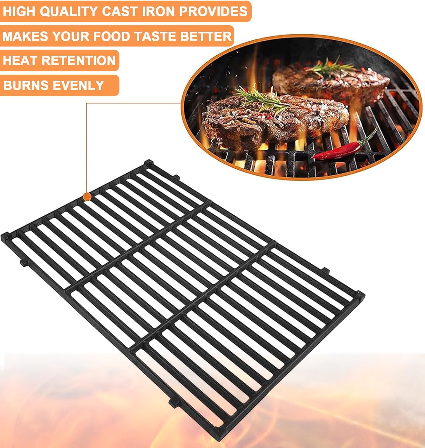 66095 Genesis II GS4 Grill Grates for Weber 3 Burner Genesis 2 GS4 Grill Replacement Parts Weber Genesis II/II LX 300 SER II E310 E315 Accessories 66805 66802 Genesis 300 (2022 YRS) Cast Iron 18.8''L